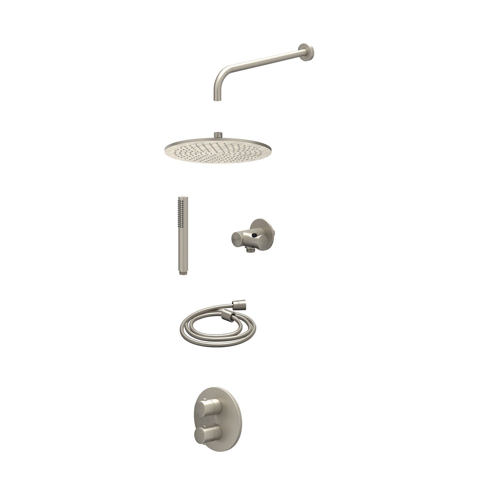 IVY Bond Regendoucheset inbouw 2-weg - 30cm medium - wandarm - verstelbare steun - staafhanddouche - excl. inbouwbox - Geborsteld nickel