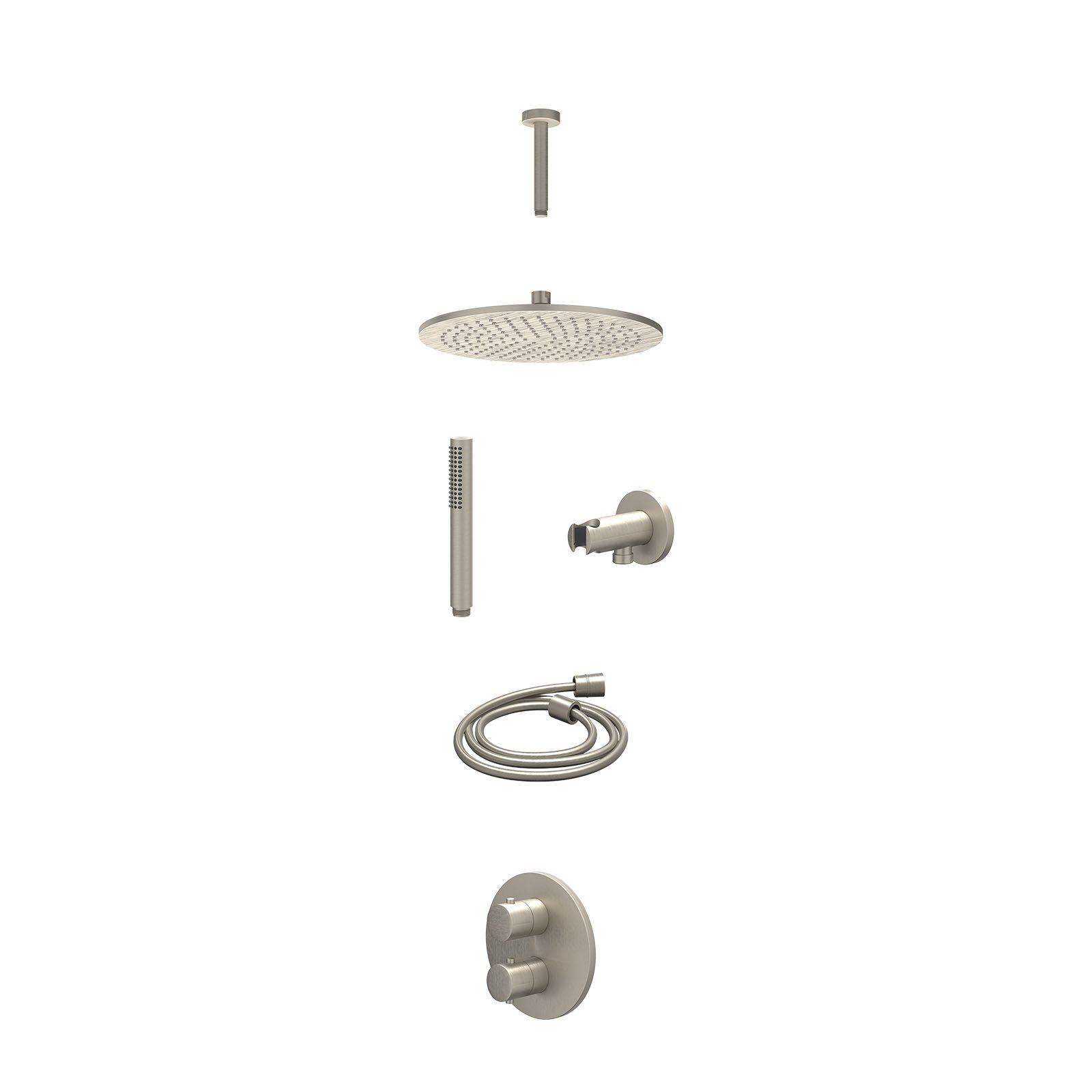 IVY Bond Regendoucheset inbouw 2-weg - 30cm medium - plafond 15cm - wandhouder - staafhanddouche - excl. inbouwbox - Geborsteld nickel