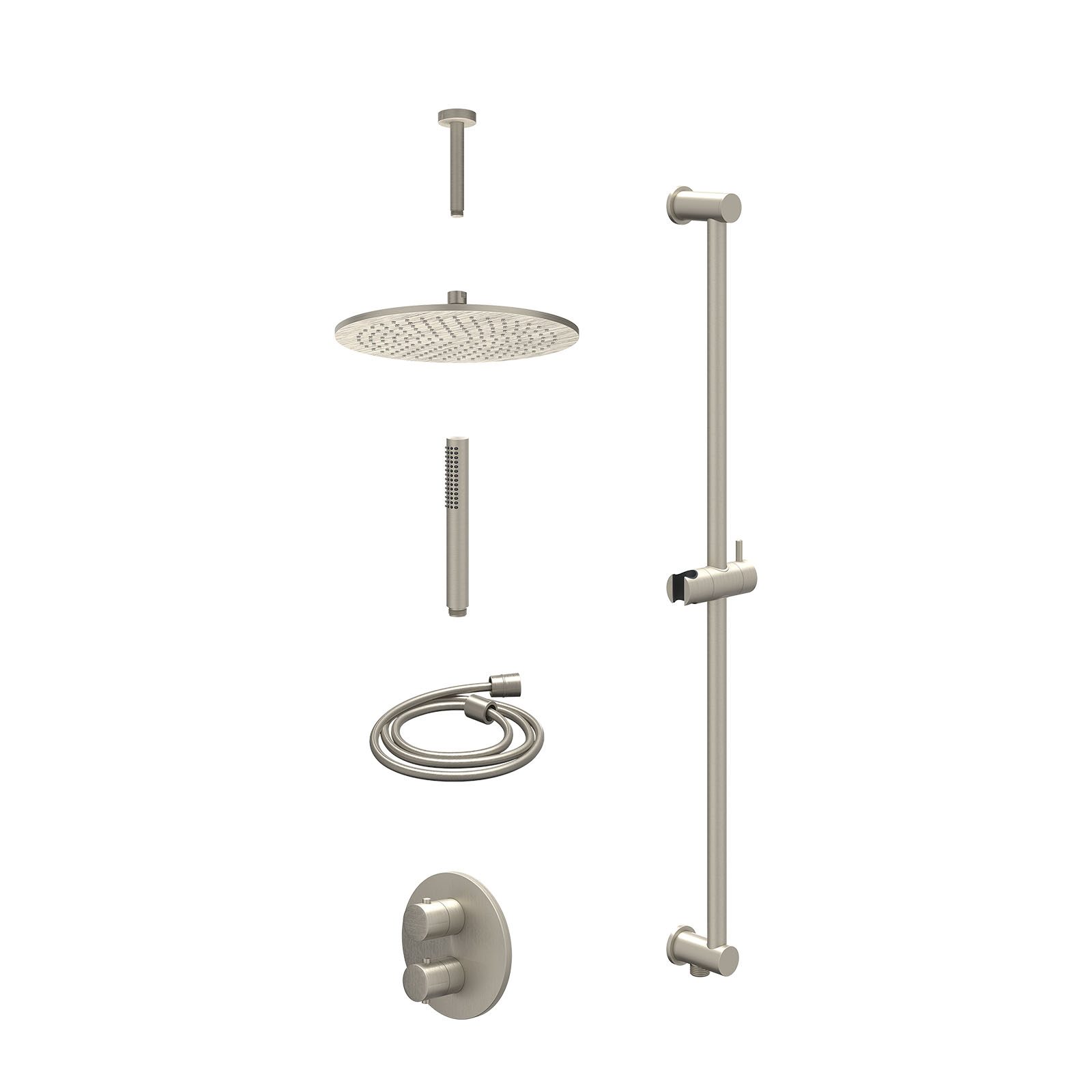IVY Bond Regendoucheset inbouw 2-weg - 30cm medium - plafond 15cm - glijstang - staafhanddouche - excl. inbouwbox - Geborsteld nickel