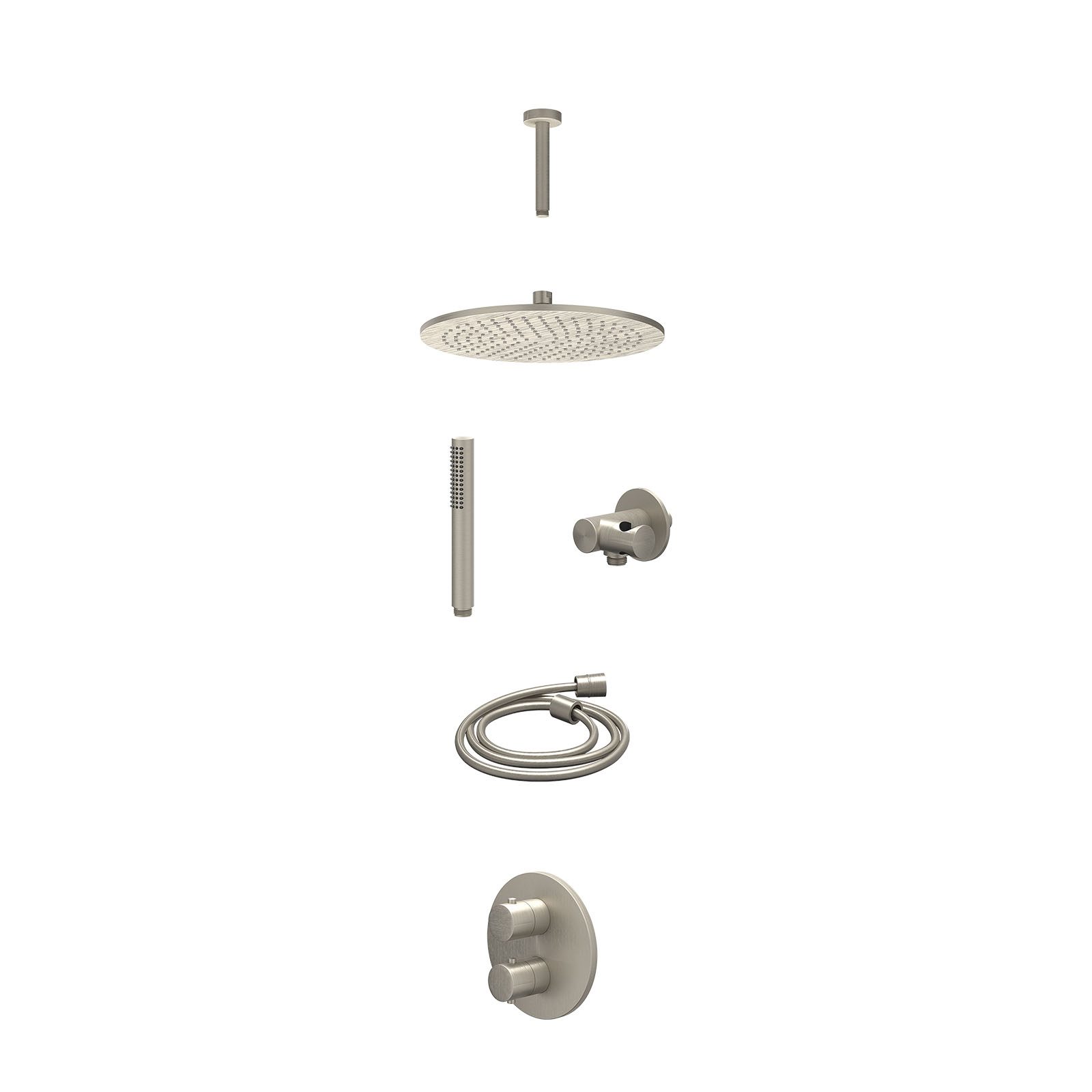 IVY Bond Regendoucheset inbouw 2-weg - 30cm medium - plafond 15cm - verstelbare steun - staafhanddouche - excl. inbouwbox - Geborsteld nickel