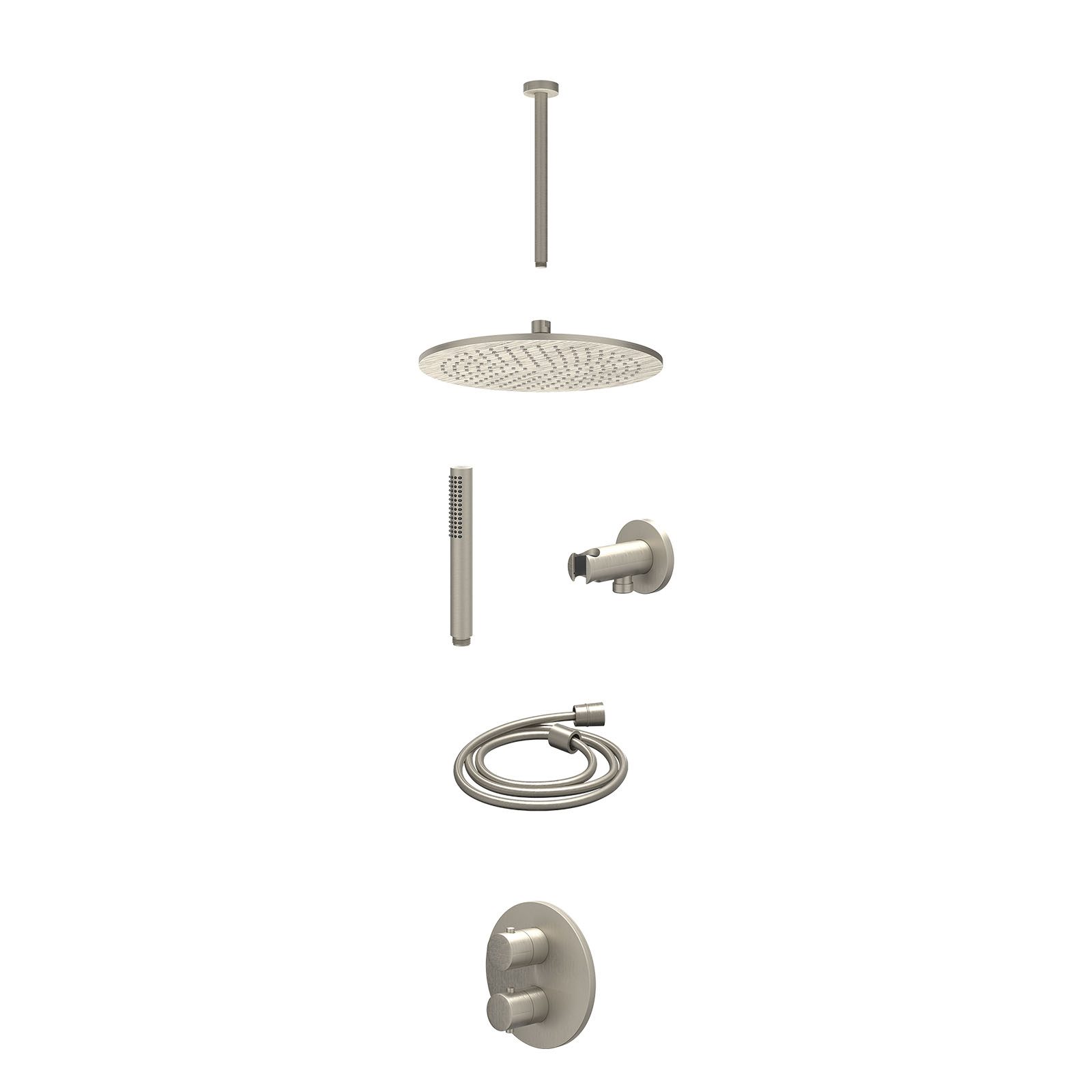 IVY Bond Regendoucheset inbouw 2-weg - 30cm medium - plafond 30cm - wandhouder - staafhanddouche - excl. inbouwbox - Geborsteld nickel