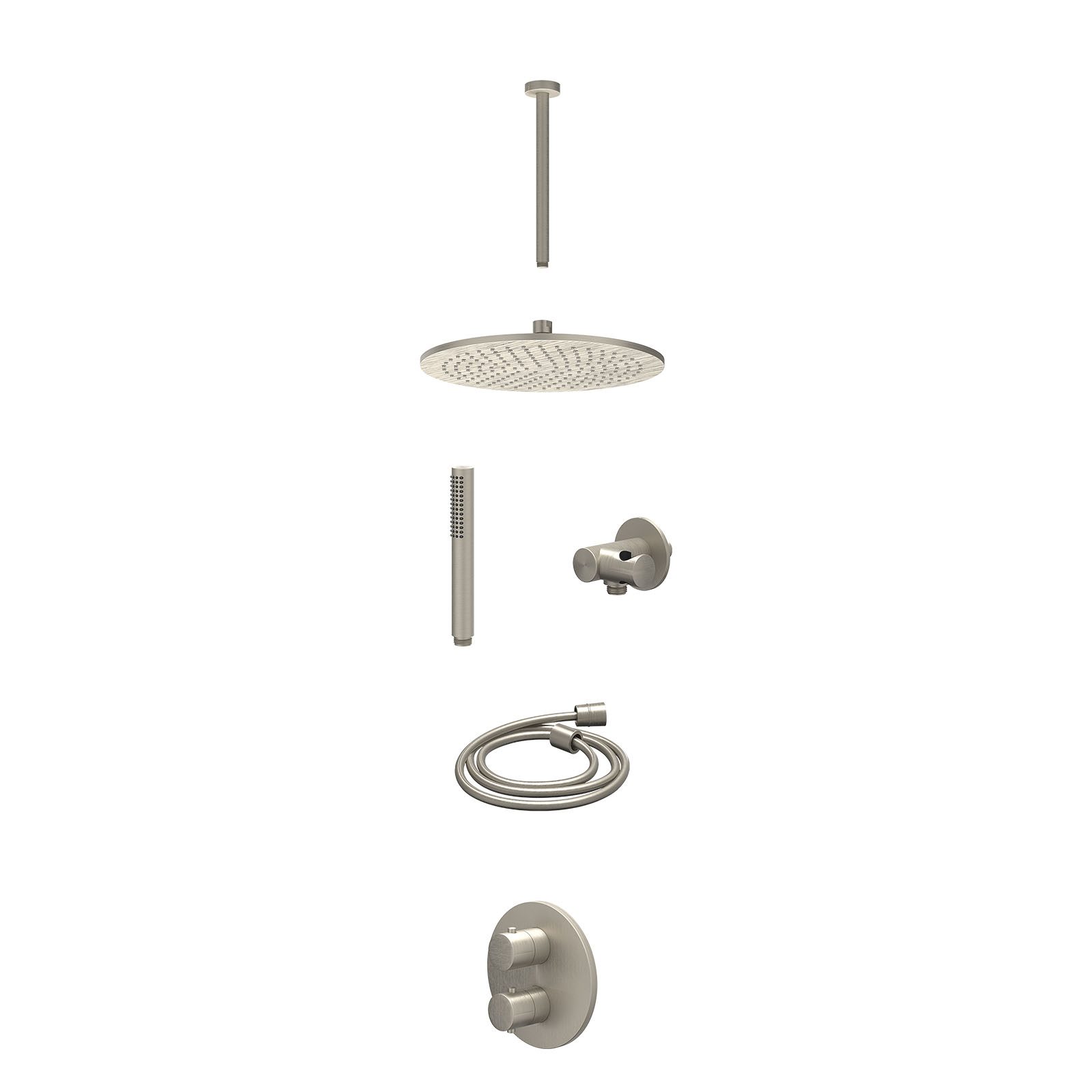 IVY Bond Regendoucheset inbouw 2-weg - 30cm medium - plafond 30cm - verstelbare steun - staafhanddouche - excl. inbouwbox - Geborsteld nickel