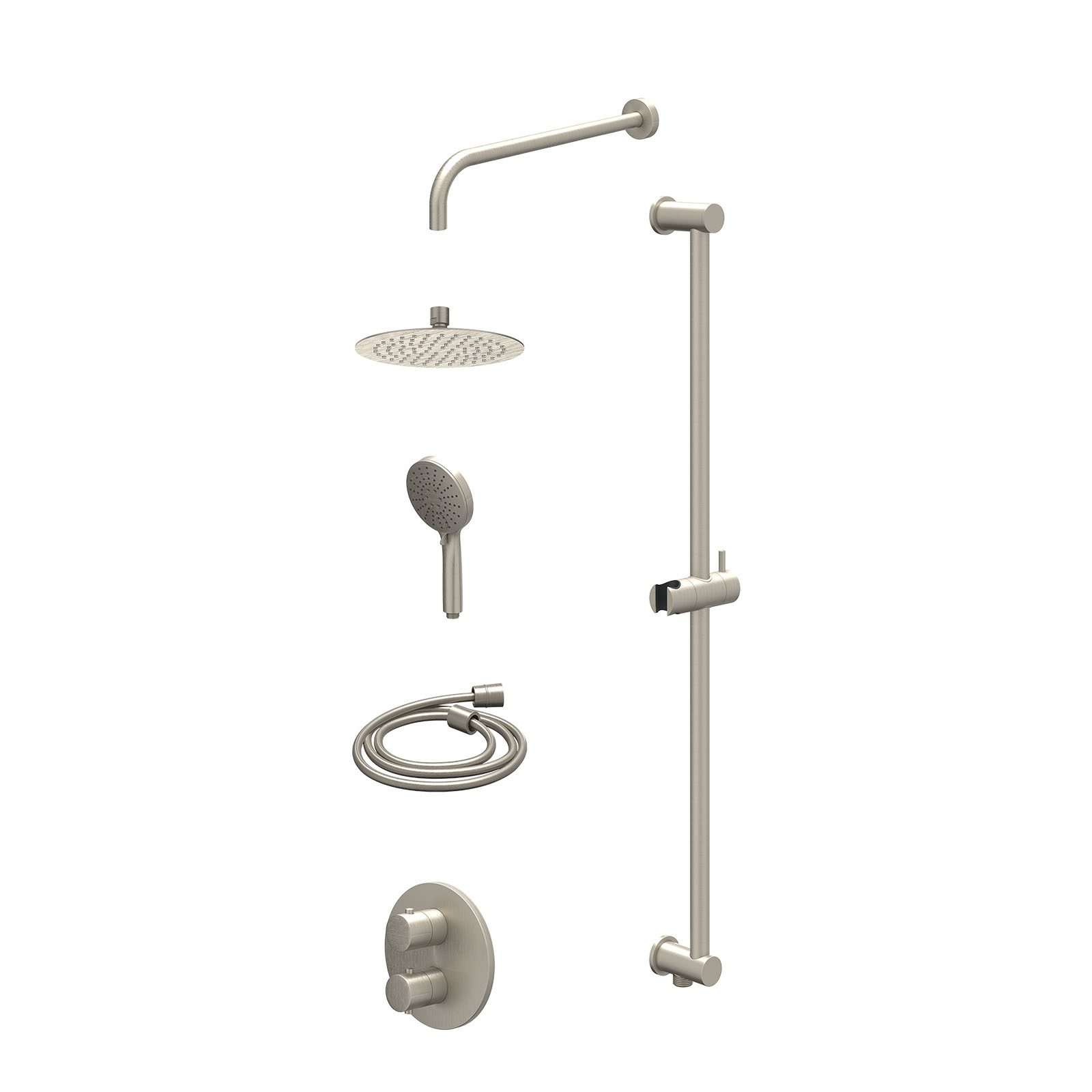 IVY Bond Regendoucheset inbouw 2-weg - 20cm slim - wandarm - glijstang - 3-standen - excl. inbouwbox - Geborsteld nickel