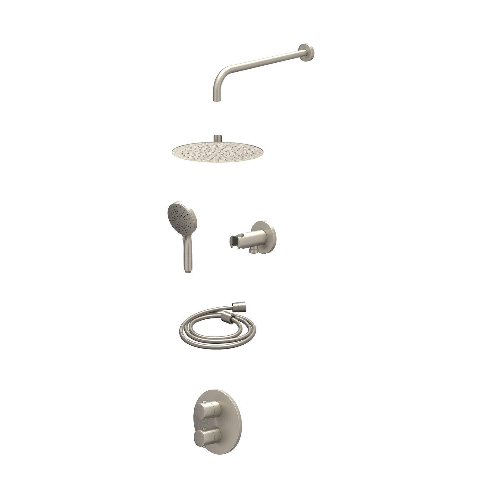 IVY Bond Regendoucheset inbouw 2-weg - 25cm slim - wandarm - wandhouder - 3-standen - excl. inbouwbox - Geborsteld nickel