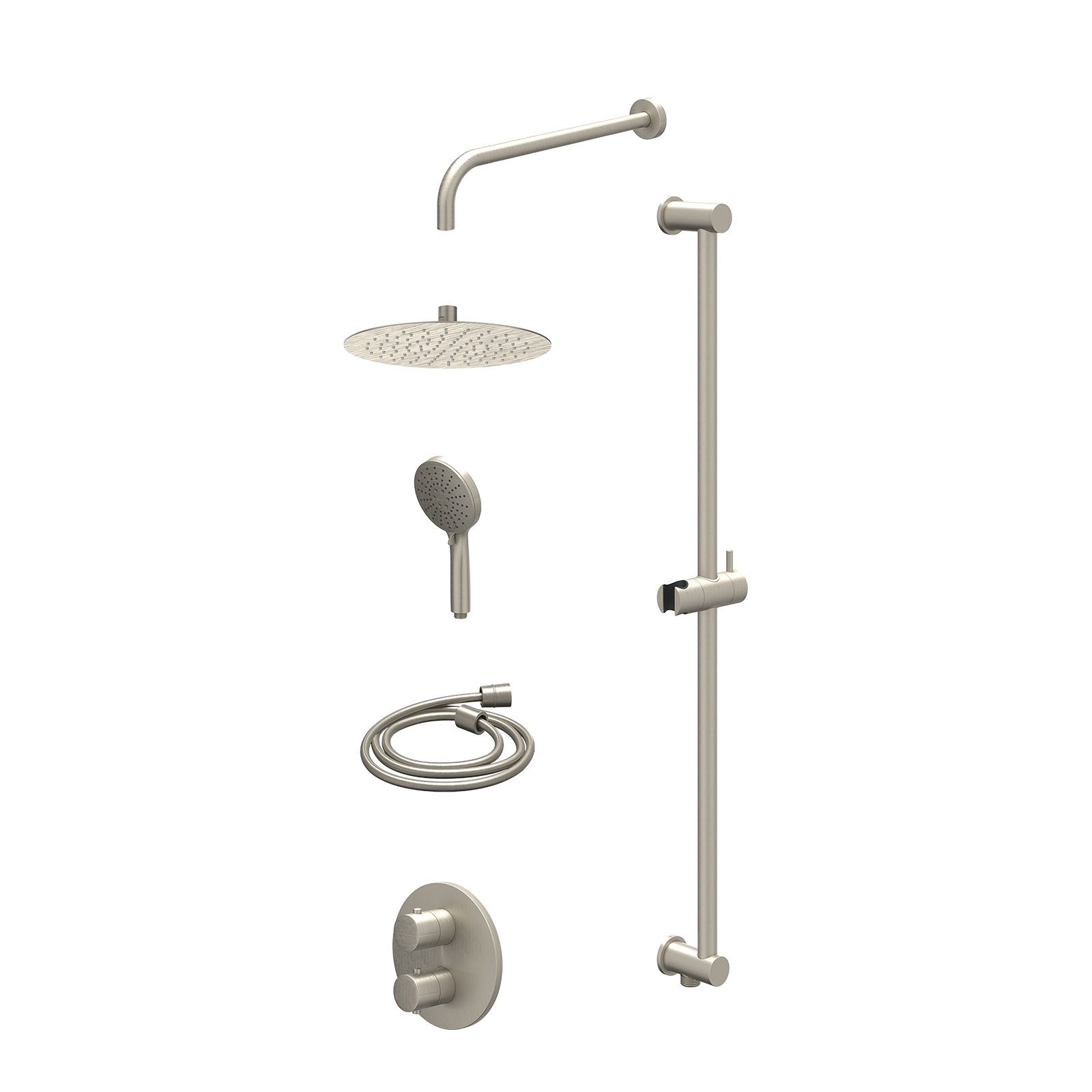IVY Bond Regendoucheset inbouw 2-weg - 25cm slim - wandarm - glijstang - 3-standen - excl. inbouwbox - Geborsteld nickel