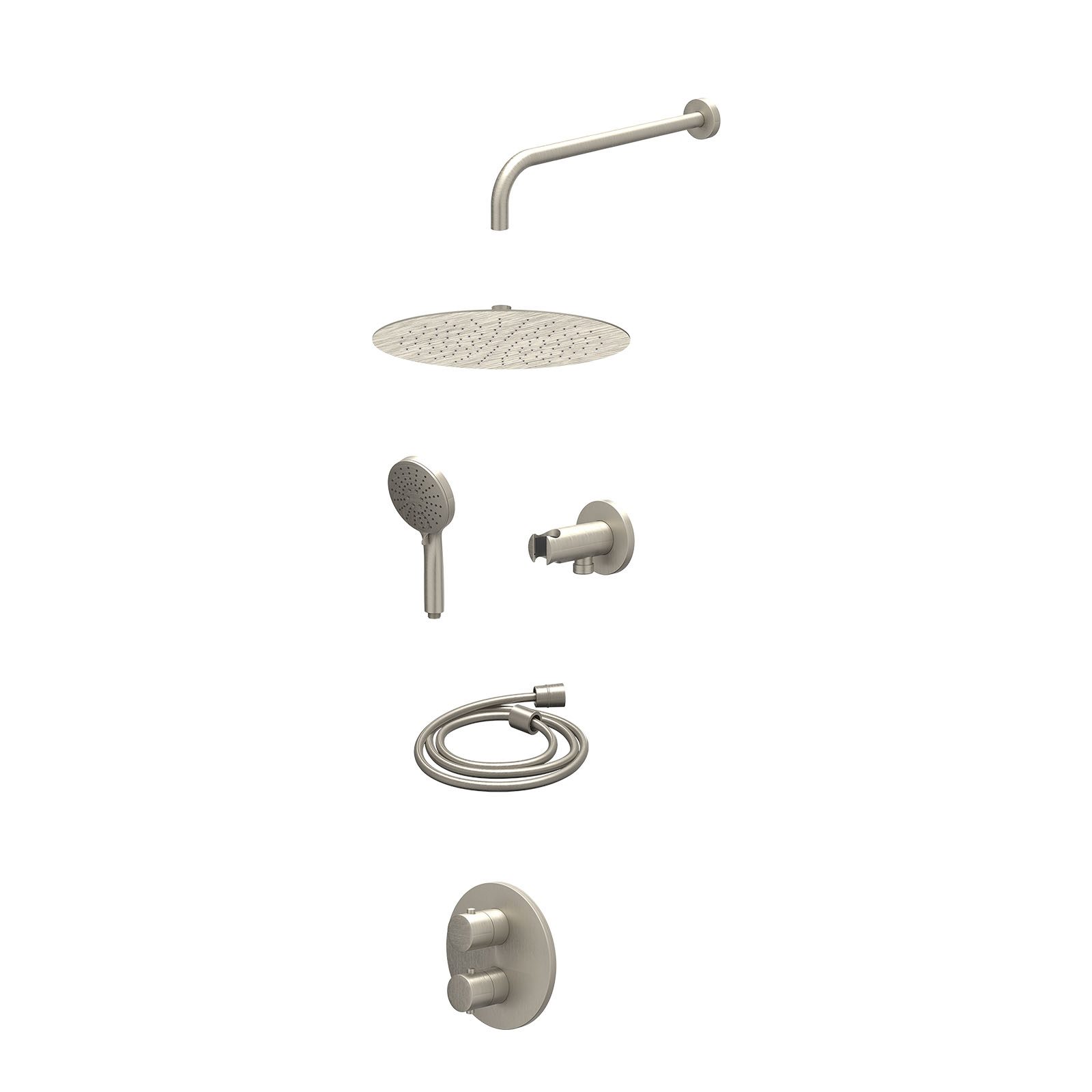 IVY Bond Regendoucheset inbouw 2-weg - 30cm slim - wandarm - wandhouder - 3-standen - excl. inbouwbox - Geborsteld nickel