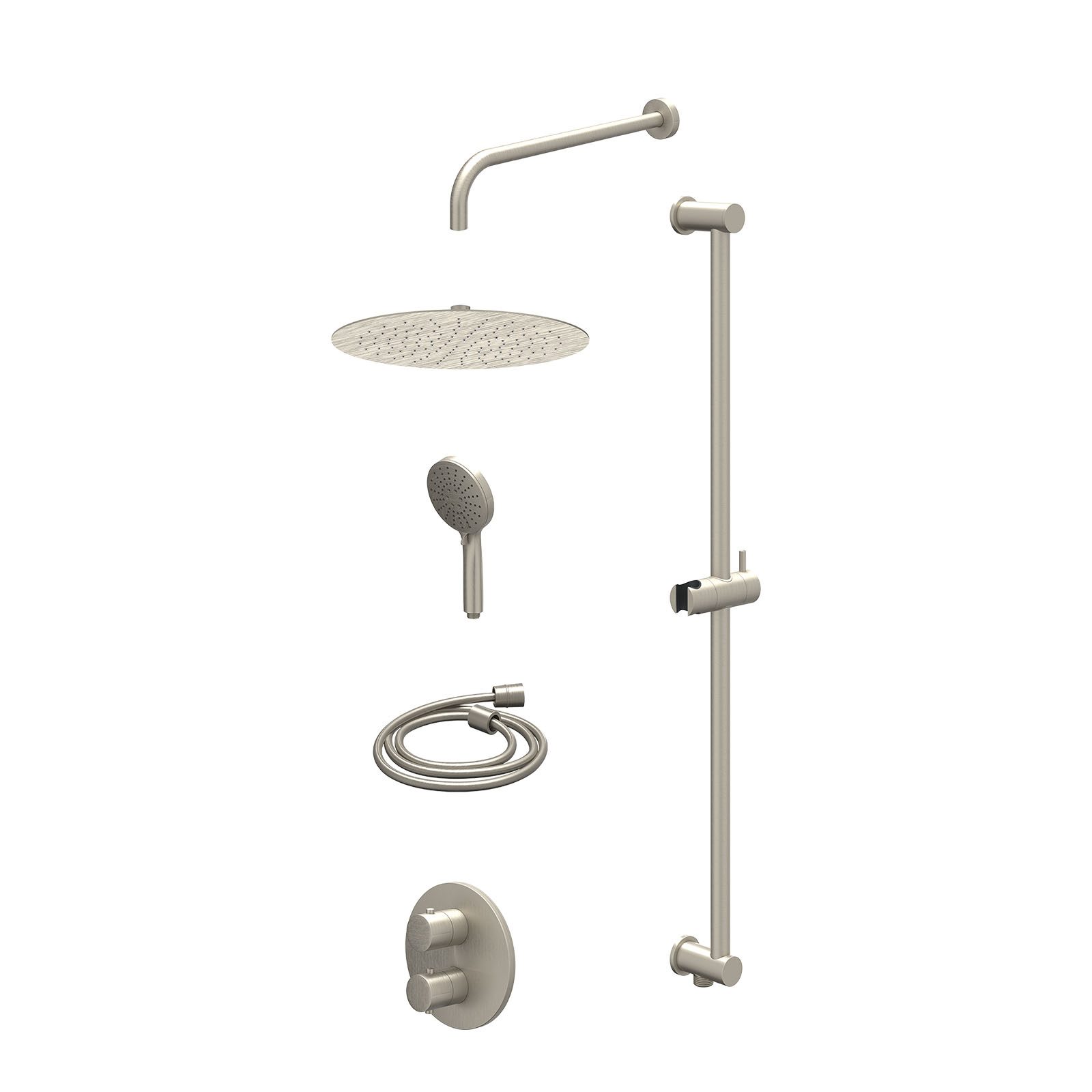 IVY Bond Regendoucheset inbouw 2-weg - 30cm slim - wandarm - glijstang - 3-standen - excl. inbouwbox - Geborsteld nickel