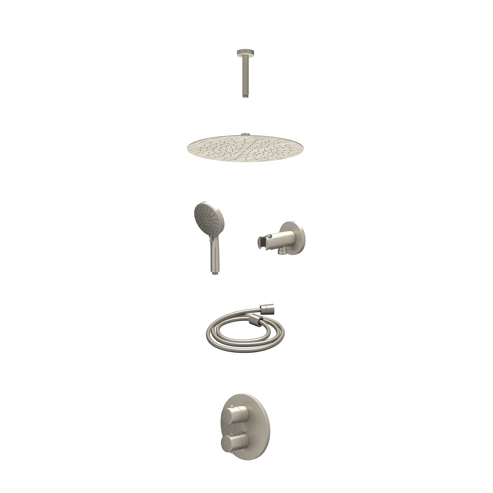 IVY Bond Regendoucheset inbouw 2-weg - 30cm slim - plafond 15cm - wandhouder - 3-standen - excl. inbouwbox - Geborsteld nickel