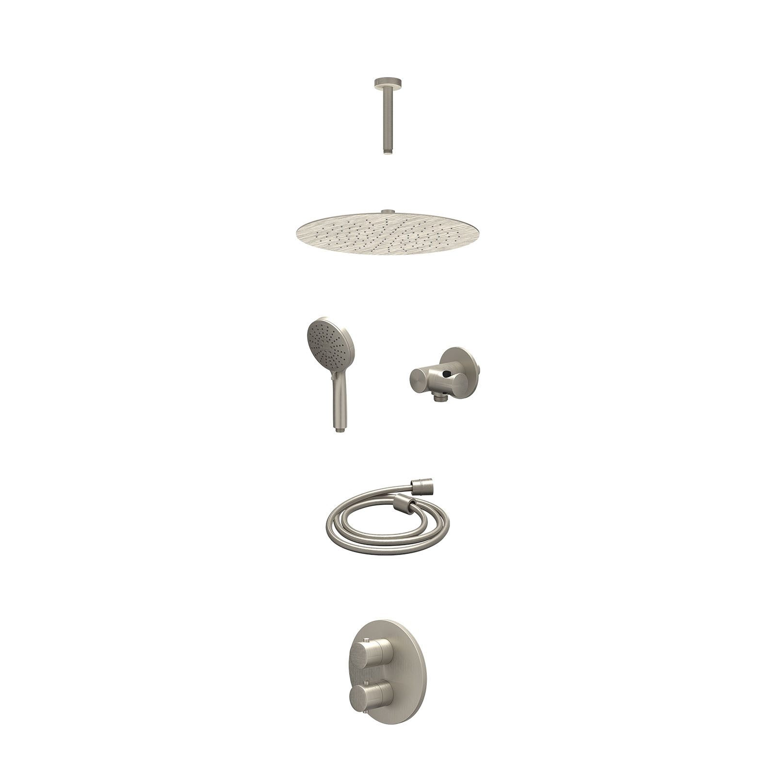 IVY Bond Regendoucheset inbouw 2-weg - 30cm slim - plafond 15cm - verstelbare steun - 3-standen - excl. inbouwbox - Geborsteld nickel