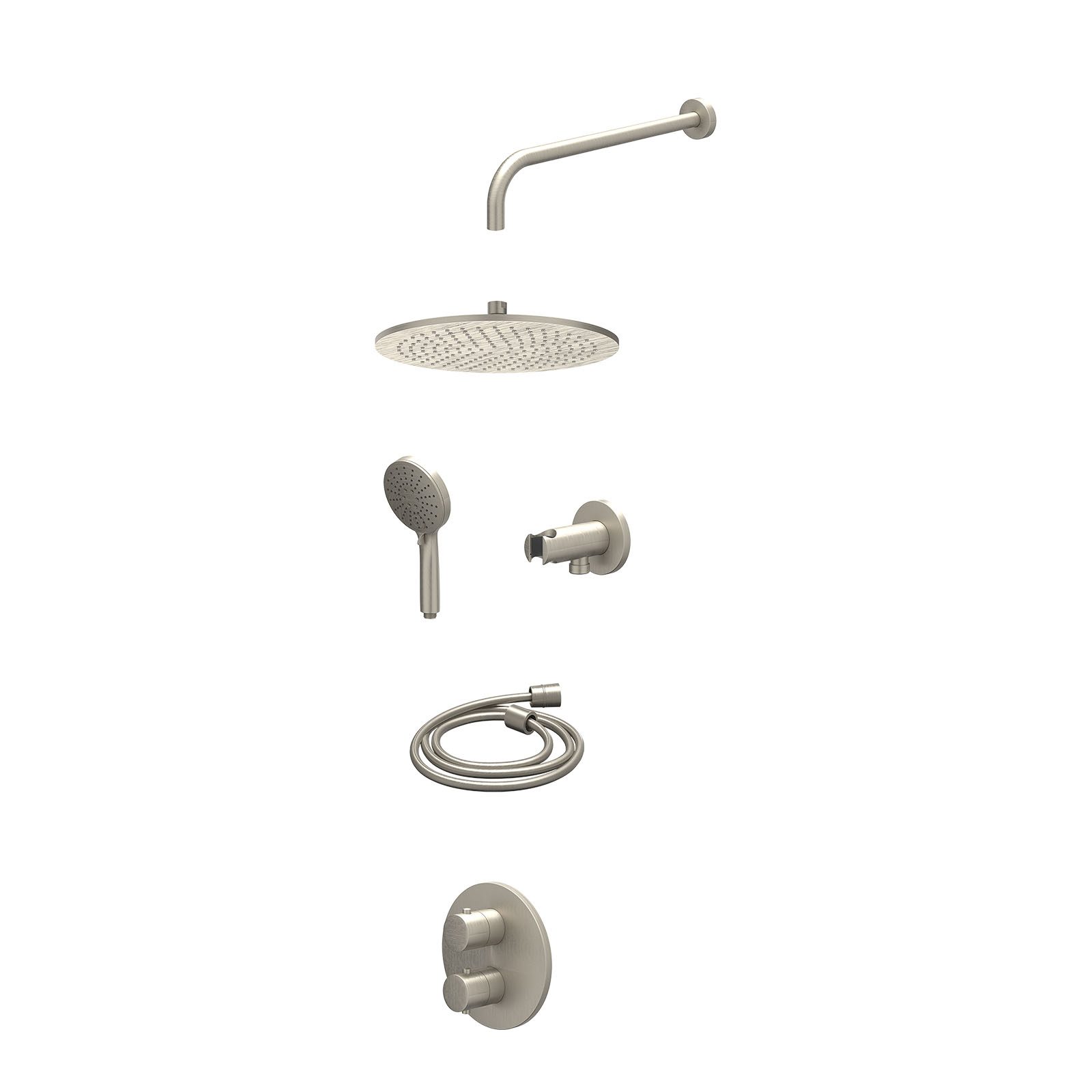 IVY Bond Regendoucheset inbouw 2-weg - 30cm medium - wandarm - wandhouder - 3-standen - excl. inbouwbox - Geborsteld nickel