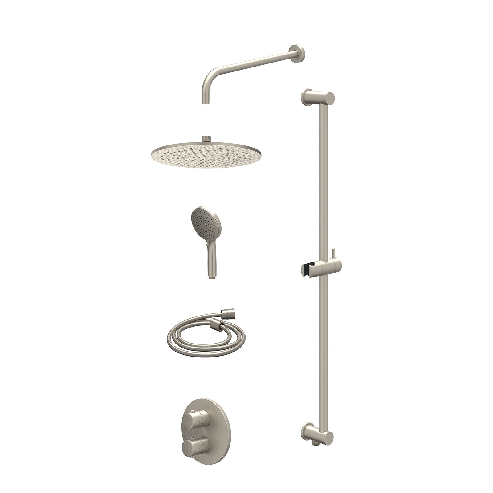 IVY Bond Regendoucheset inbouw 2-weg - 30cm medium - wandarm - glijstang - 3-standen - excl. inbouwbox - Geborsteld nickel