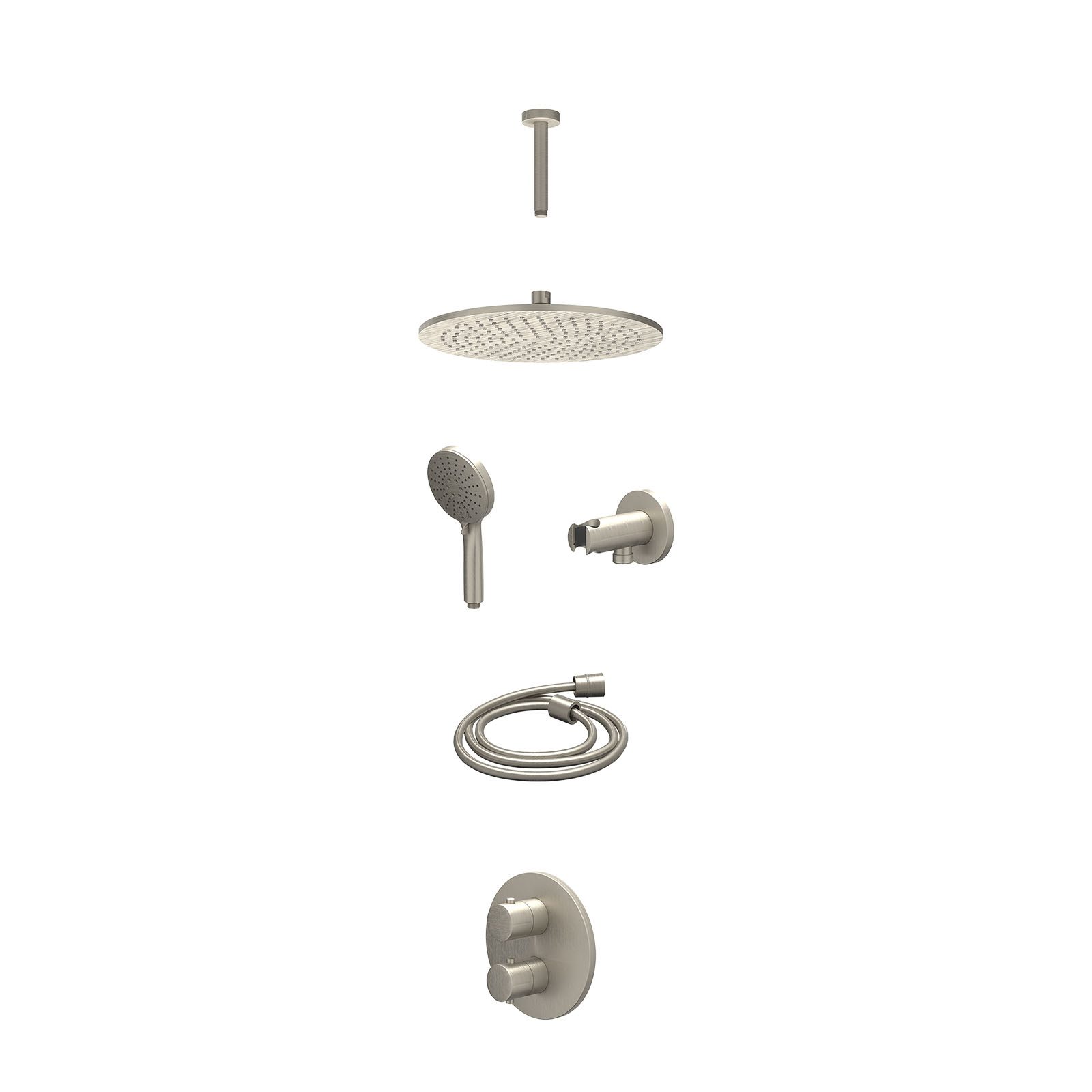 IVY Bond Regendoucheset inbouw 2-weg - 30cm medium - plafond 15cm - wandhouder - 3-standen - excl. inbouwbox - Geborsteld nickel