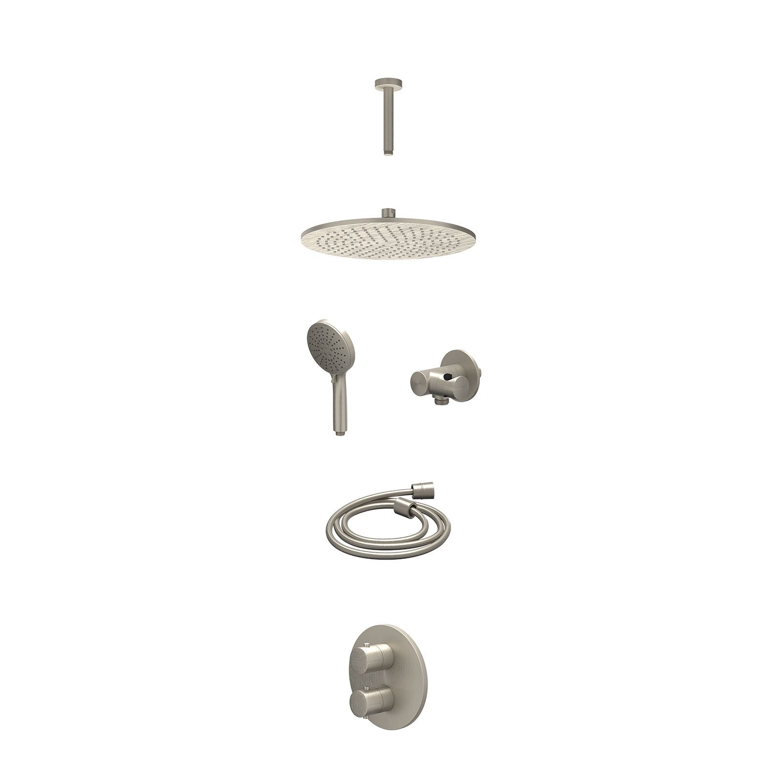 IVY Bond Regendoucheset inbouw 2-weg - 30cm medium - plafond 15cm - verstelbare steun - 3-standen - excl. inbouwbox - Geborsteld nickel