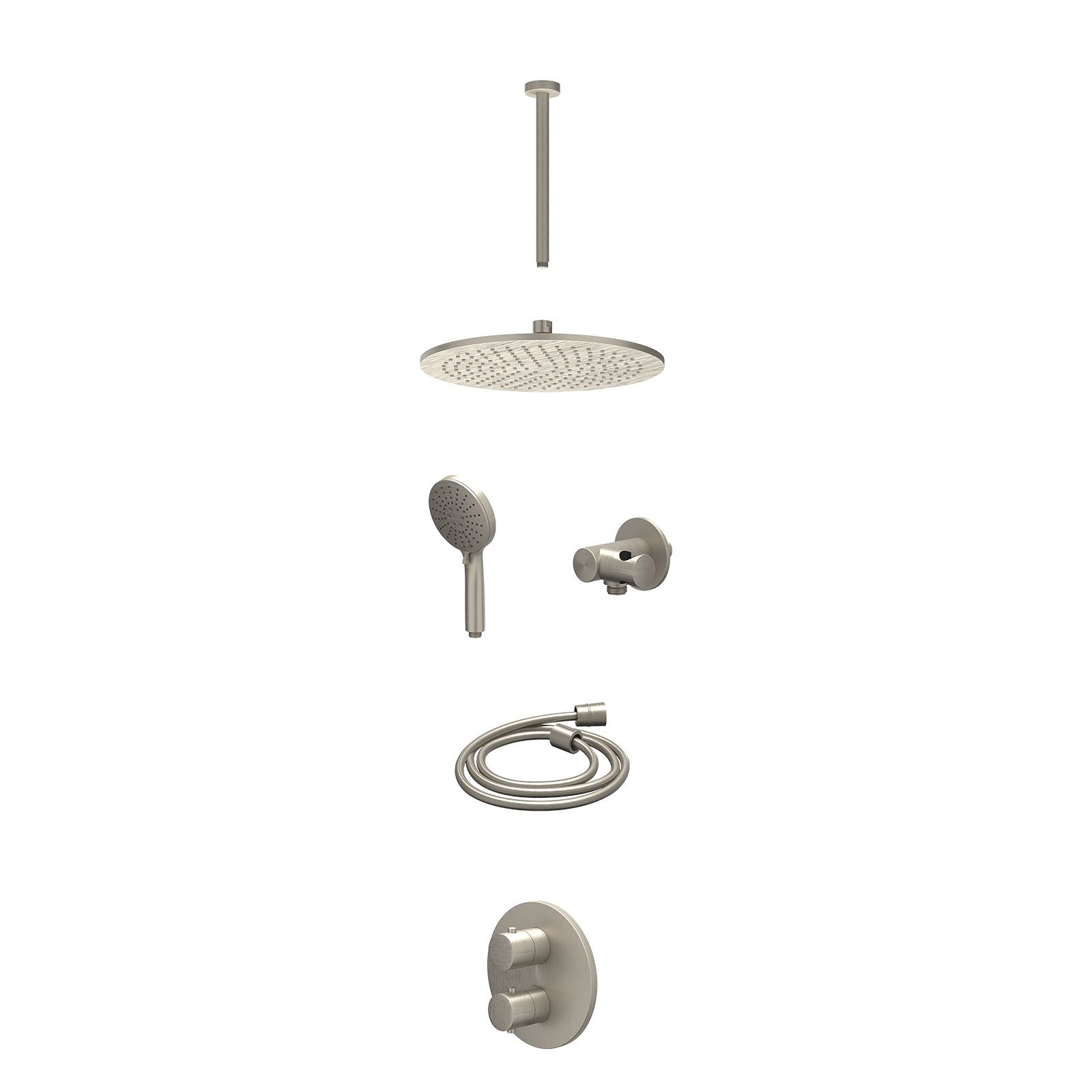IVY Bond Regendoucheset inbouw 2-weg - 30cm medium - plafond 30cm - verstelbare steun - 3-standen - excl. inbouwbox - Geborsteld nickel