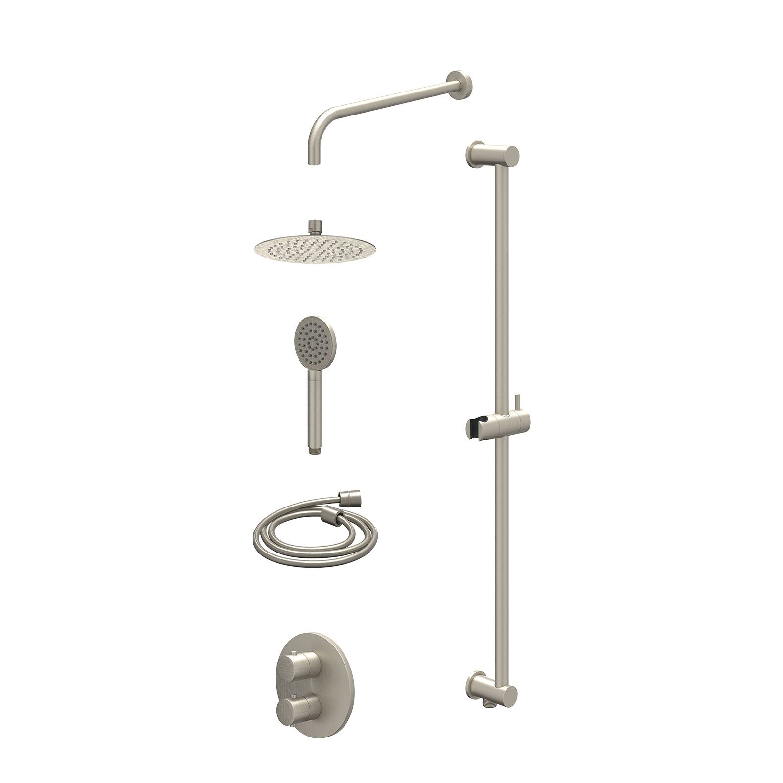IVY Bond Regendoucheset inbouw 2-weg - 20cm slim - wandarm - glijstang - satin spray - excl. inbouwbox - Geborsteld nickel