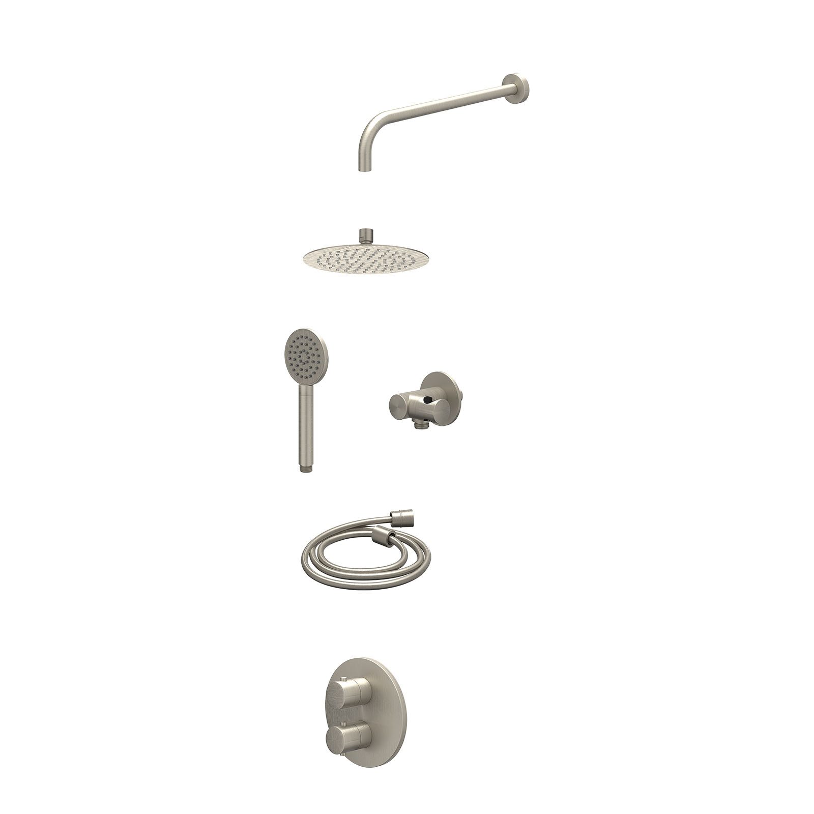 IVY Bond Regendoucheset inbouw 2-weg - 20cm slim - wandarm - verstelbare steun - satin spray - excl. inbouwbox - Geborsteld nickel
