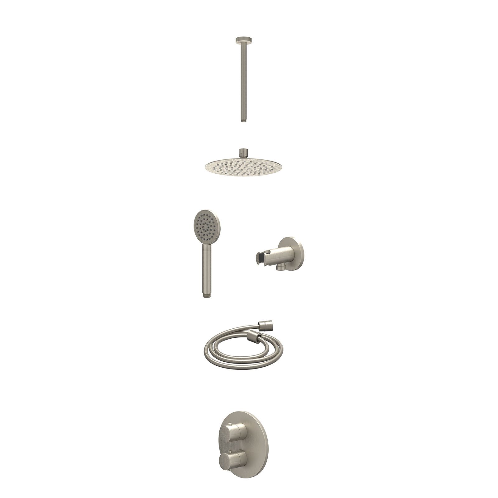 IVY Bond Regendoucheset inbouw 2-weg - 20cm slim - plafond 30cm - wandhouder - satin spray - excl. inbouwbox - Geborsteld nickel