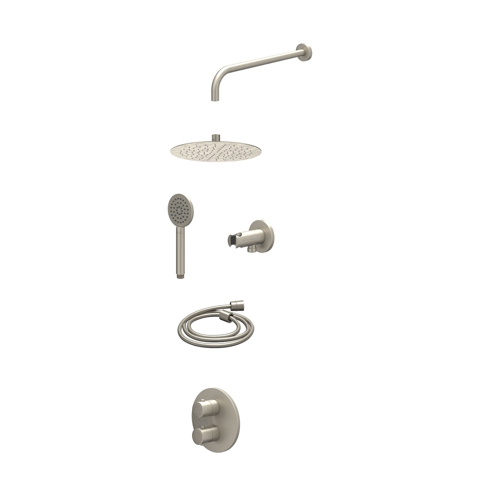 IVY Bond Regendoucheset inbouw 2-weg - 25cm slim - wandarm - wandhouder - satin spray - excl. inbouwbox - Geborsteld nickel