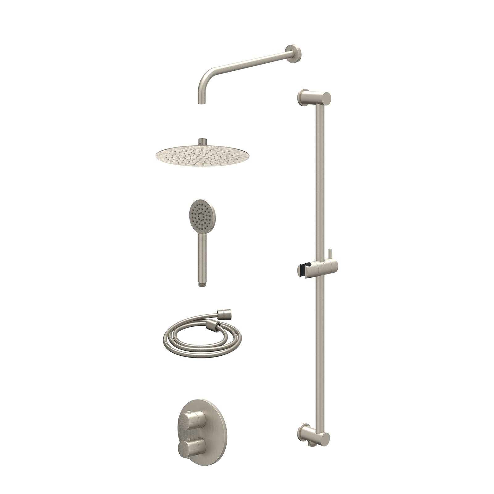 IVY Bond Regendoucheset inbouw 2-weg - 25cm slim - wandarm - glijstang - satin spray - excl. inbouwbox - Geborsteld nickel
