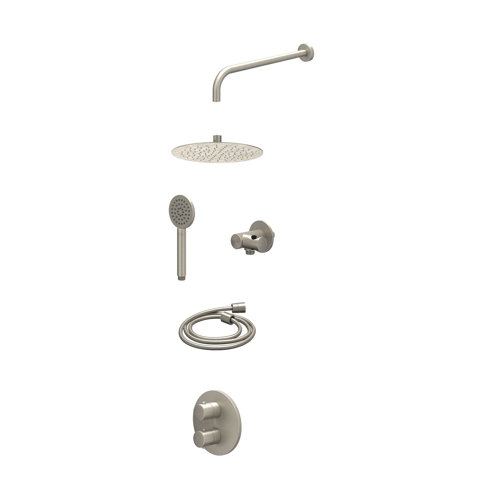 IVY Bond Regendoucheset inbouw 2-weg - 25cm slim - wandarm - verstelbare steun - satin spray - excl. inbouwbox - Geborsteld nickel