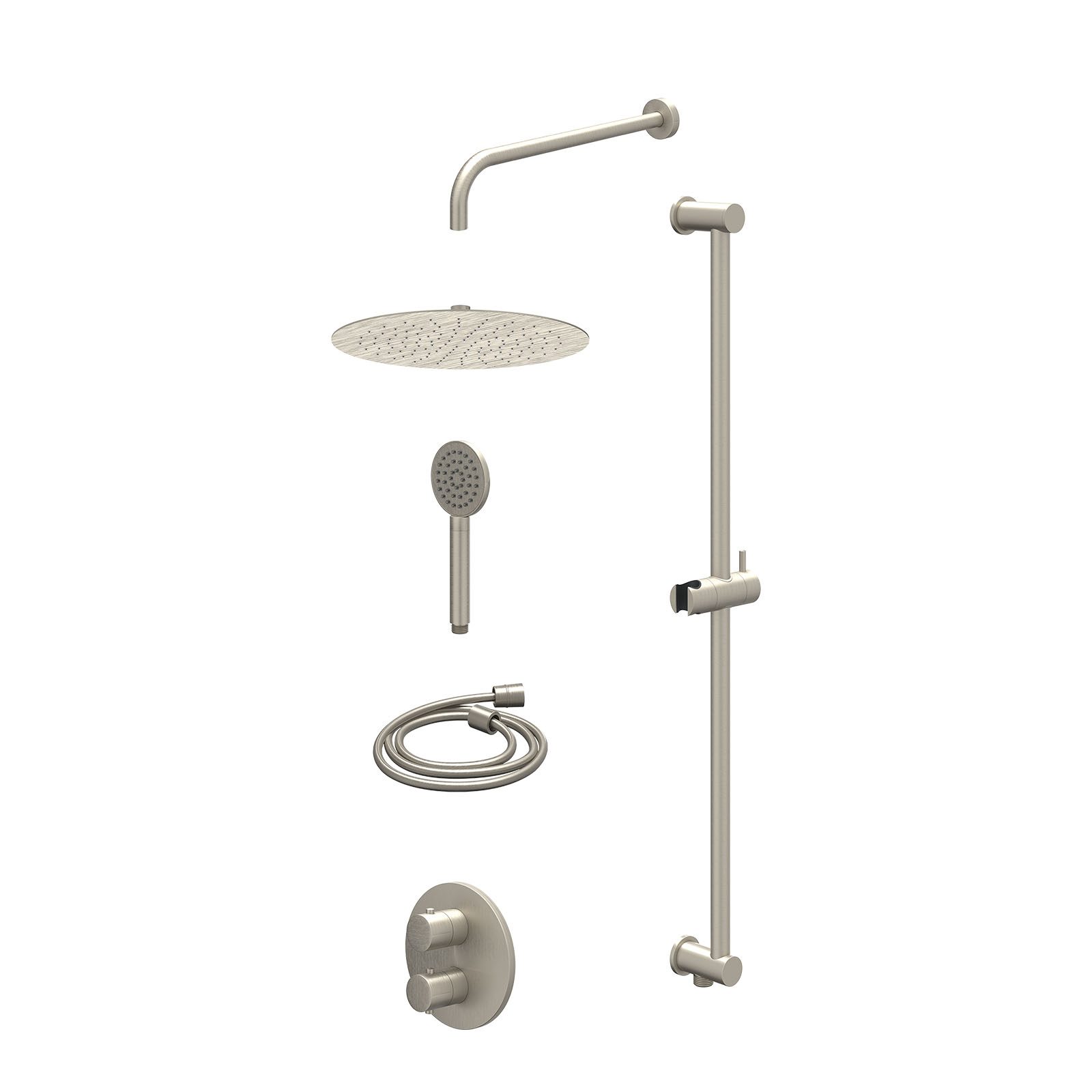 IVY Bond Regendoucheset inbouw 2-weg - 30cm slim - wandarm - glijstang - satin spray - excl. inbouwbox - Geborsteld nickel