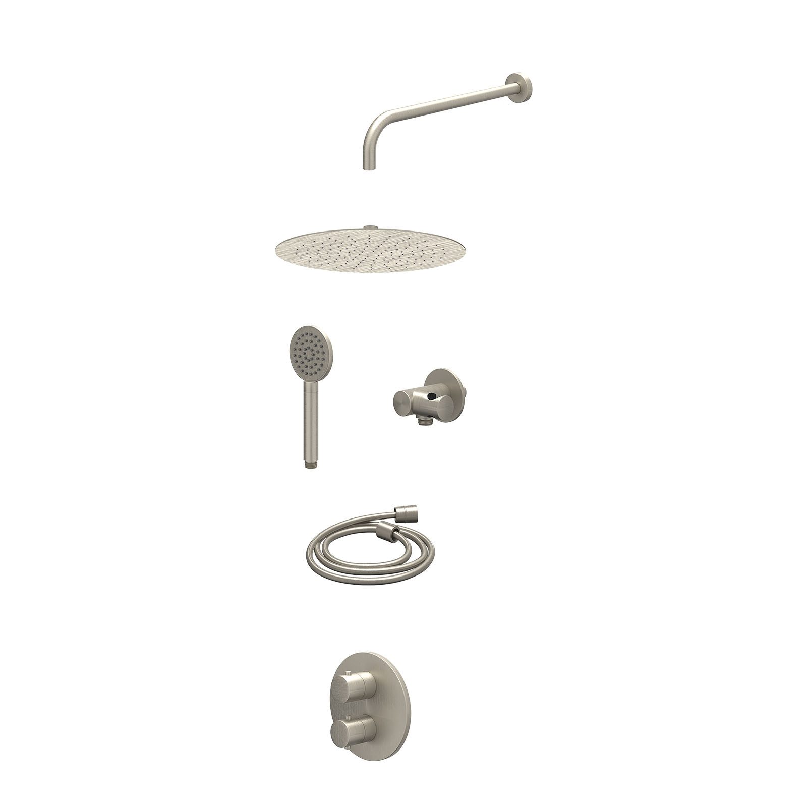 IVY Bond Regendoucheset inbouw 2-weg - 30cm slim - wandarm - verstelbare steun - satin spray - excl. inbouwbox - Geborsteld nickel