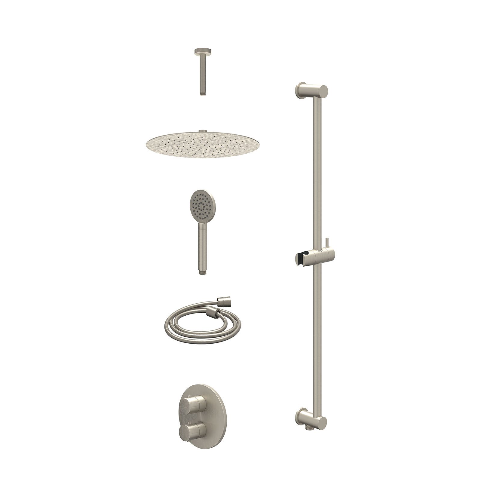 IVY Bond Regendoucheset inbouw 2-weg - 30cm slim - plafond 15cm - glijstang - satin spray - excl. inbouwbox - Geborsteld nickel