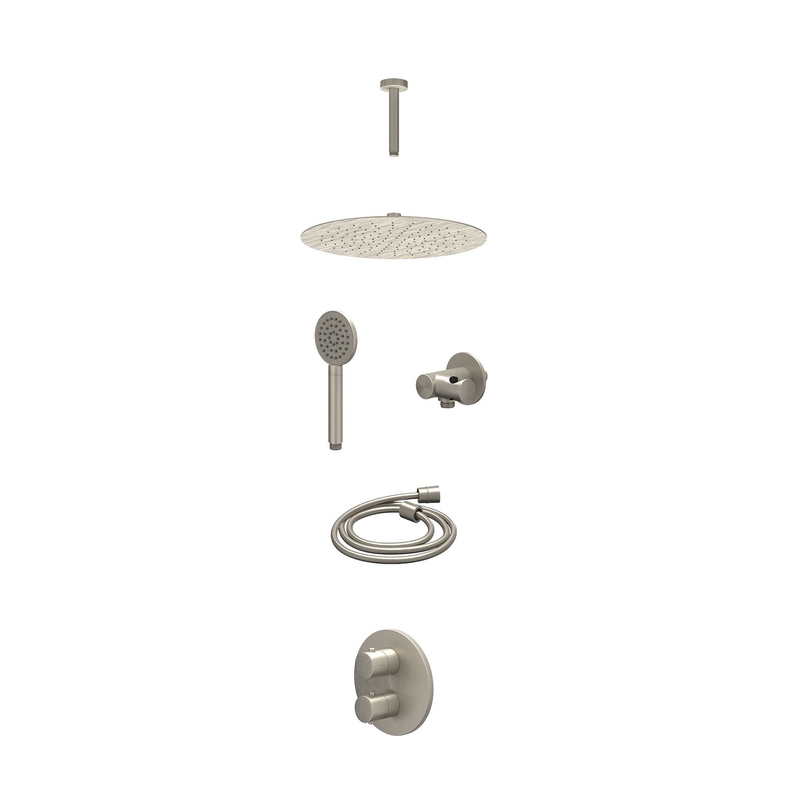 IVY Bond Regendoucheset inbouw 2-weg - 30cm slim - plafond 15cm - verstelbare steun - satin spray - excl. inbouwbox - Geborsteld nickel