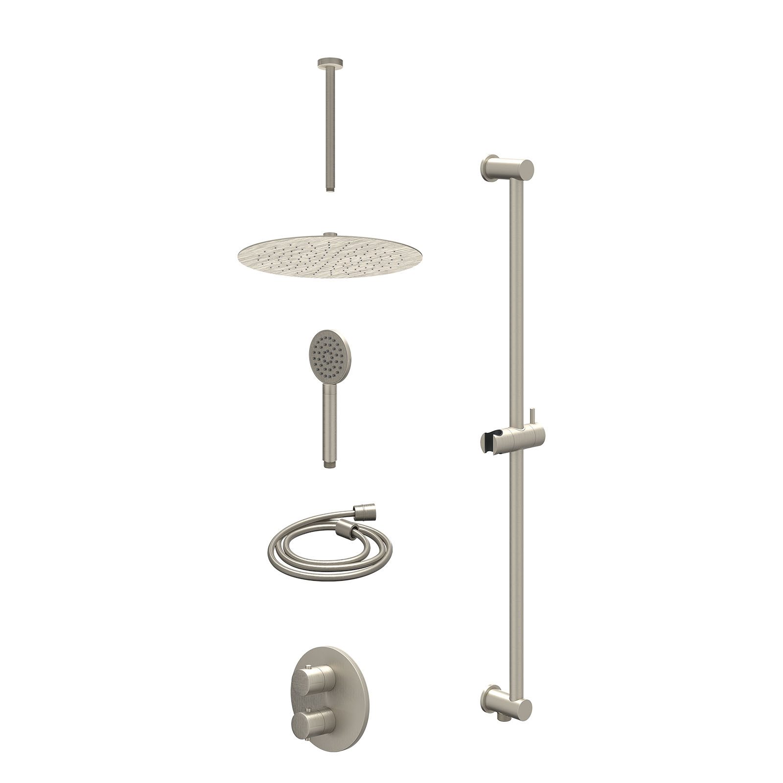 IVY Bond Regendoucheset inbouw 2-weg - 30cm slim - plafond 30cm - glijstang - satin spray - excl. inbouwbox - Geborsteld nickel