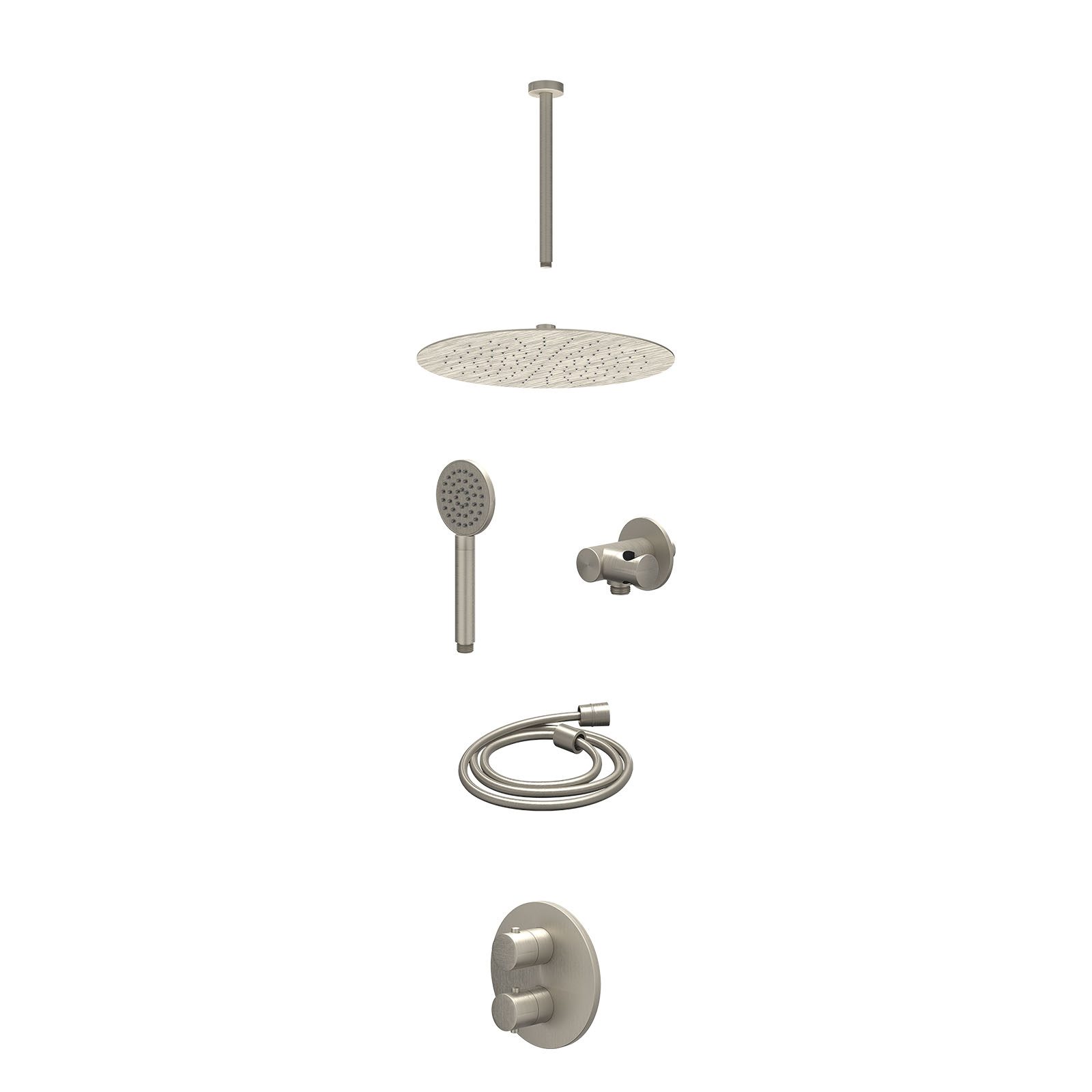 IVY Bond Regendoucheset inbouw 2-weg - 30cm slim - plafond 30cm - verstelbare steun - satin spray - excl. inbouwbox - Geborsteld nickel