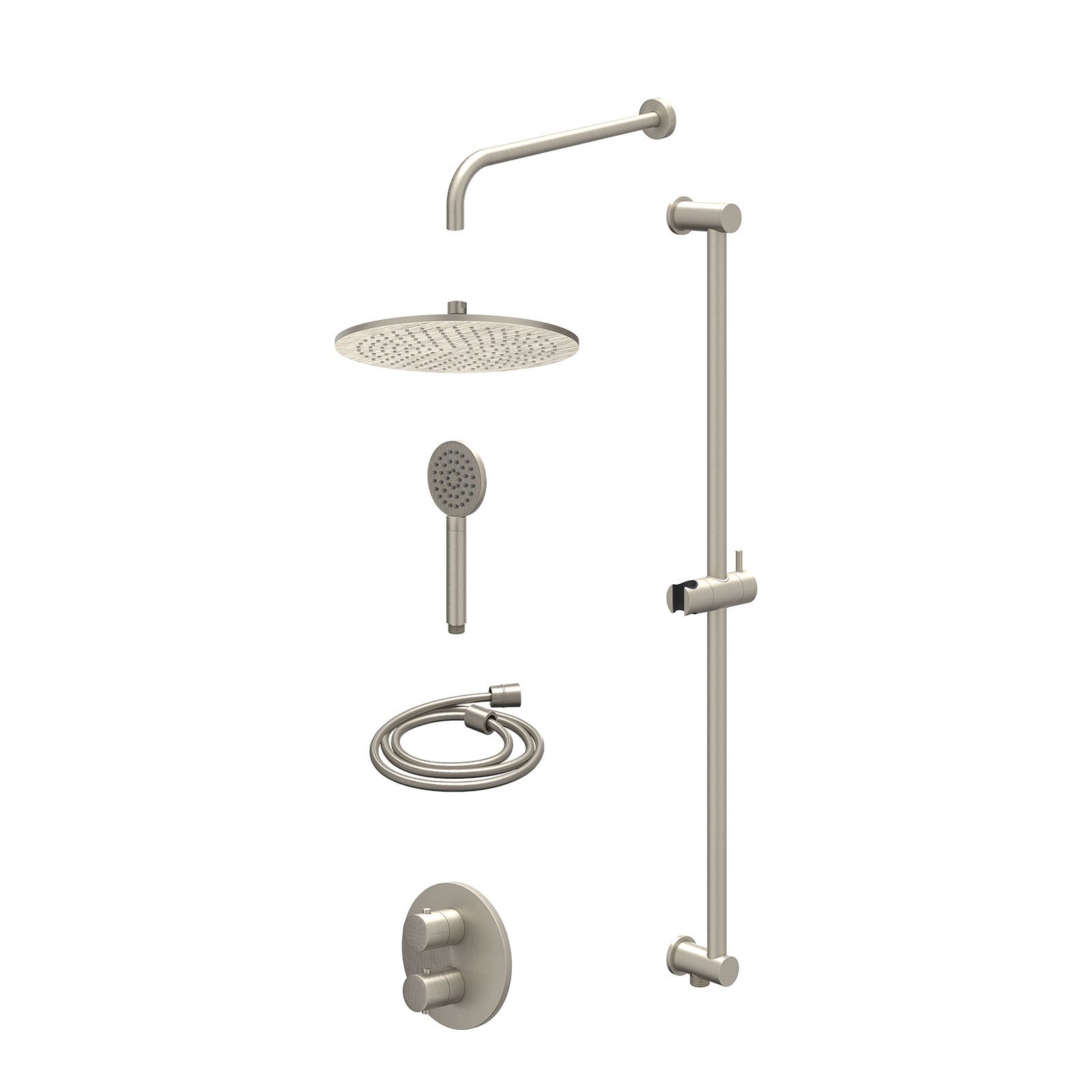 IVY Bond Regendoucheset inbouw 2-weg - 30cm medium - wandarm - glijstang - satin spray - excl. inbouwbox - Geborsteld nickel