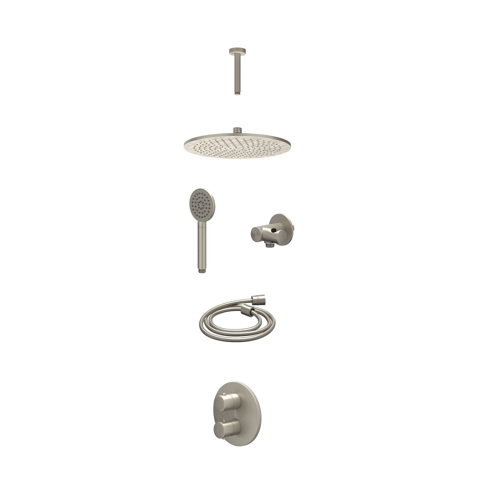 IVY Bond Regendoucheset inbouw 2-weg - 30cm medium - plafond 15cm - verstelbare steun - satin spray - excl. inbouwbox - Geborsteld nickel