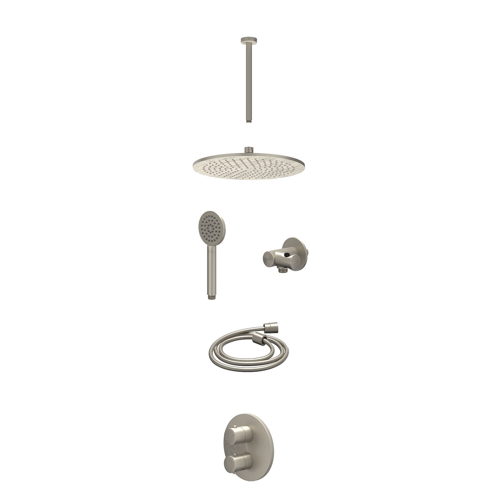 IVY Bond Regendoucheset inbouw 2-weg - 30cm medium - plafond 30cm - verstelbare steun - satin spray - excl. inbouwbox - Geborsteld nickel