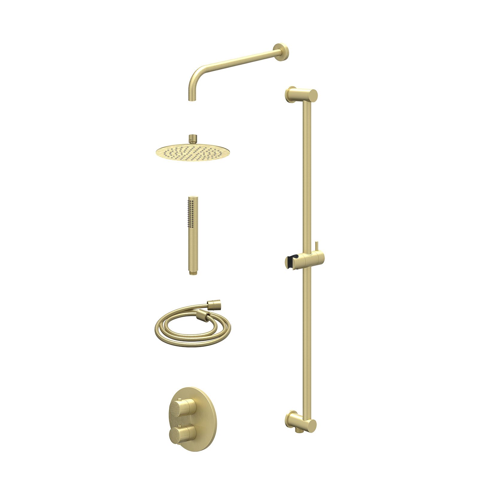 IVY Bond Regendoucheset inbouw 2-weg - 20cm slim - wandarm - glijstang - staafhanddouche - excl. inbouwbox - Geborsteld mat goud