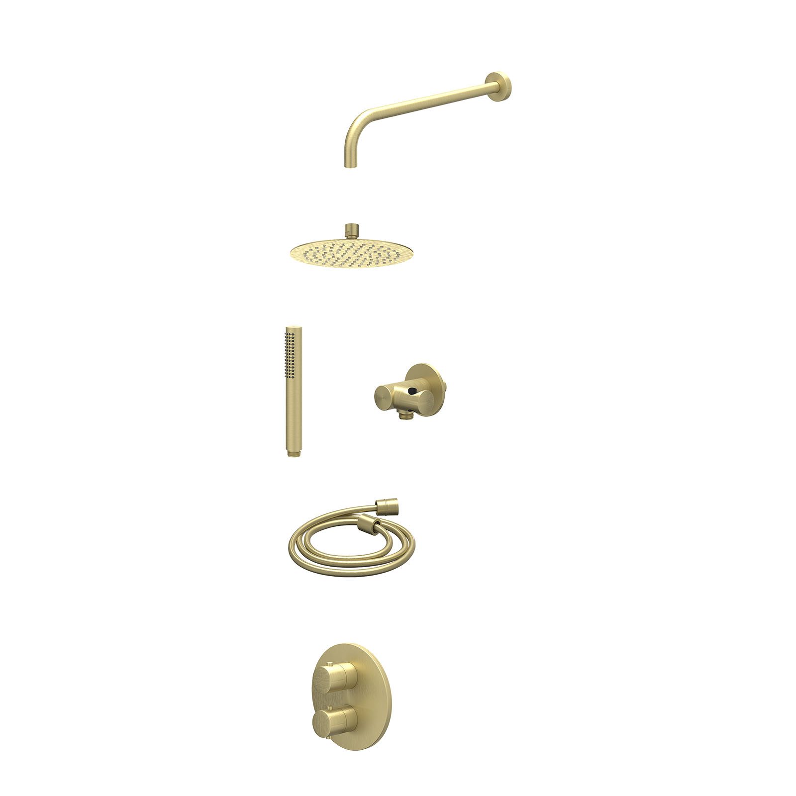 IVY Bond Regendoucheset inbouw 2-weg - 20cm slim - wandarm - verstelbare steun - staafhanddouche - excl. inbouwbox - Geborsteld mat goud