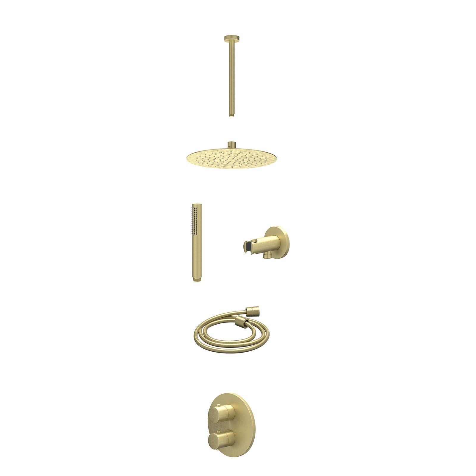 IVY Bond Regendoucheset inbouw 2-weg - 25cm slim - plafond 30cm - wandhouder - staafhanddouche - excl. inbouwbox - Geborsteld mat goud