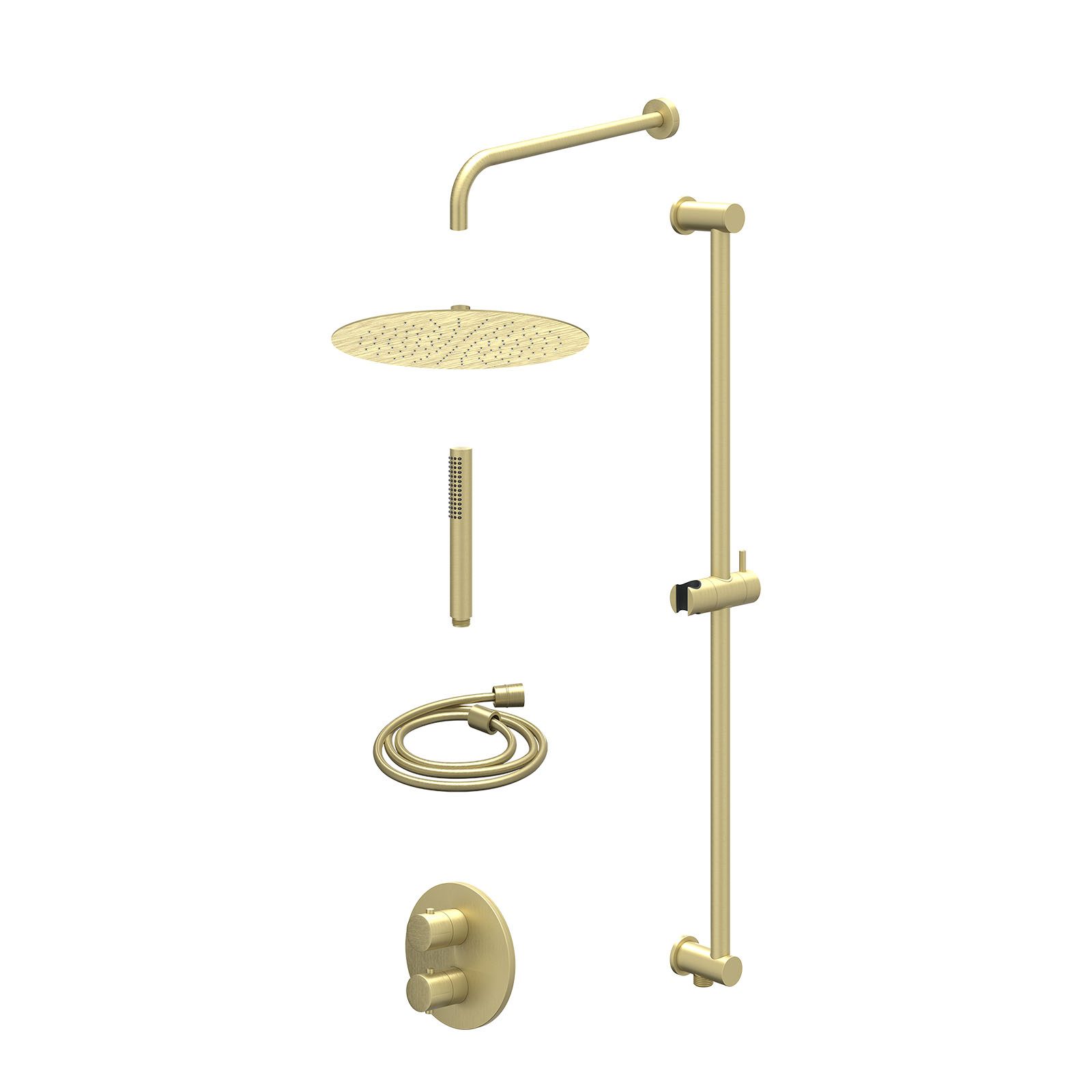 IVY Bond Regendoucheset inbouw 2-weg - 30cm slim - wandarm - glijstang - staafhanddouche - excl. inbouwbox - Geborsteld mat goud