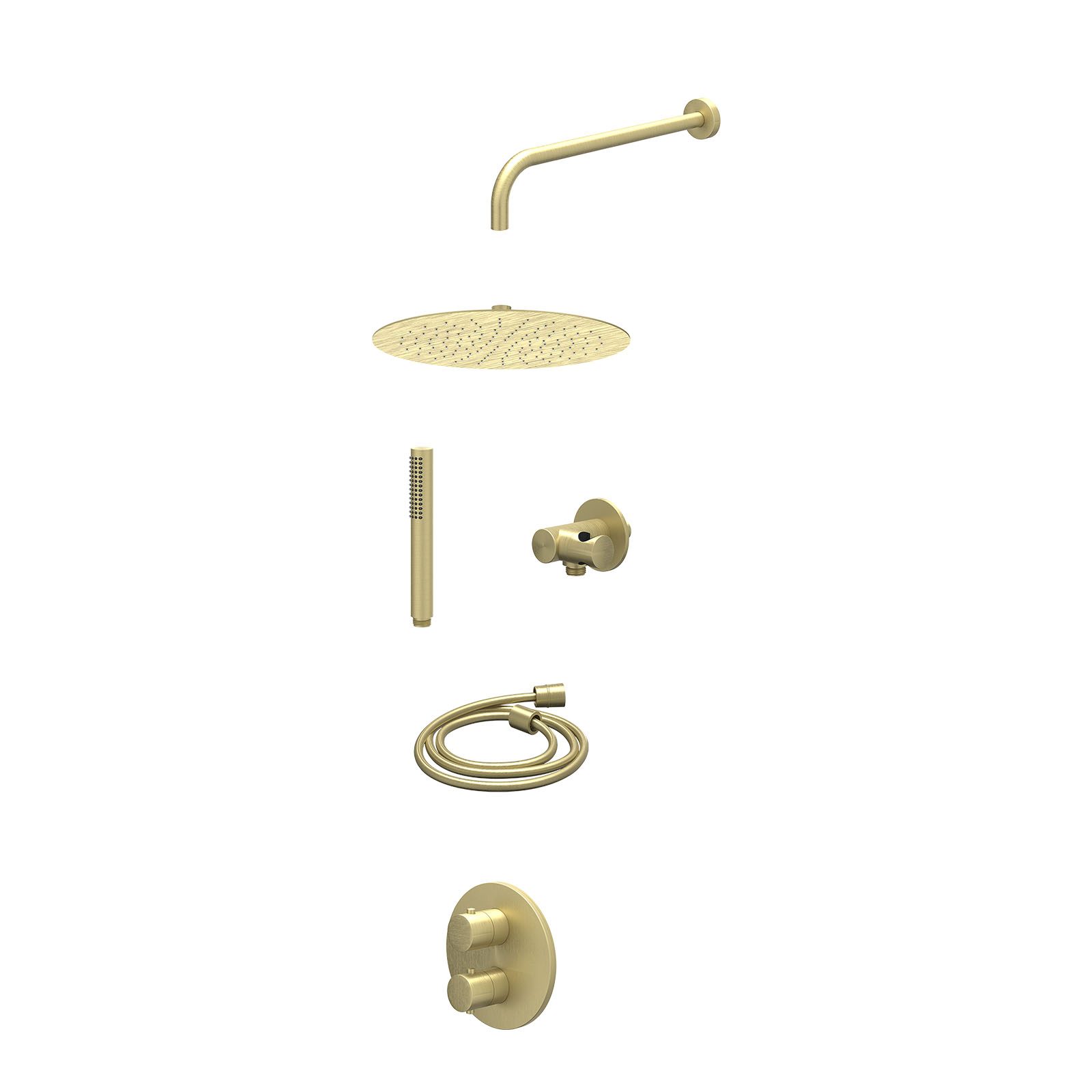 IVY Bond Regendoucheset inbouw 2-weg - 30cm slim - wandarm - verstelbare steun - staafhanddouche - excl. inbouwbox - Geborsteld mat goud