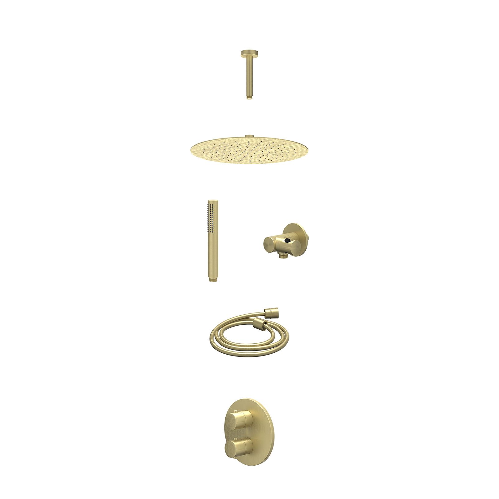 IVY Bond Regendoucheset inbouw 2-weg - 30cm slim - plafond 15cm - verstelbare steun - staafhanddouche - excl. inbouwbox - Geborsteld mat goud