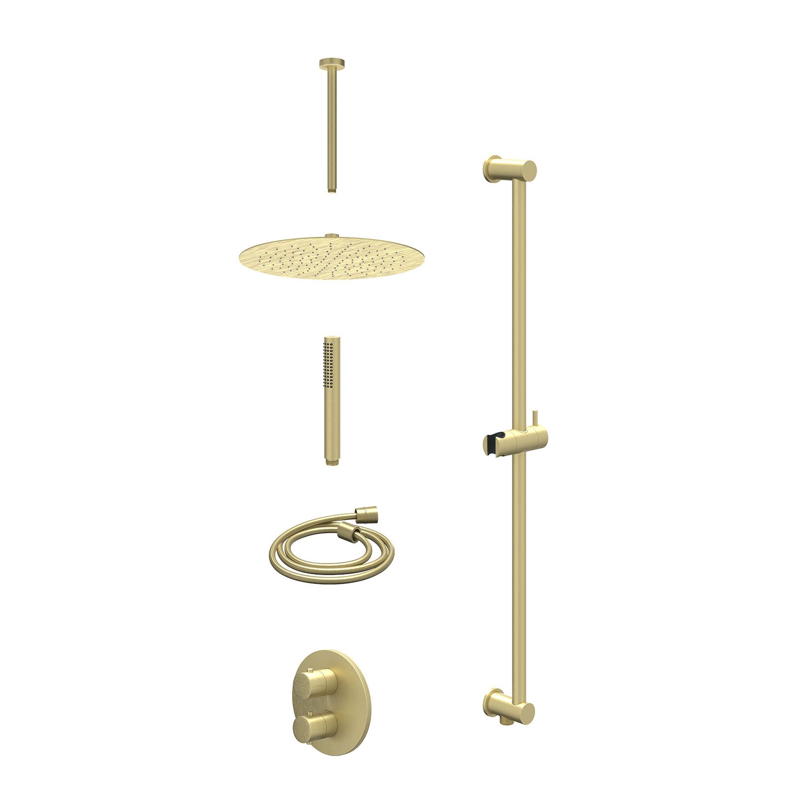 IVY Bond Regendoucheset inbouw 2-weg - 30cm slim - plafond 30cm - glijstang - staafhanddouche - excl. inbouwbox - Geborsteld mat goud