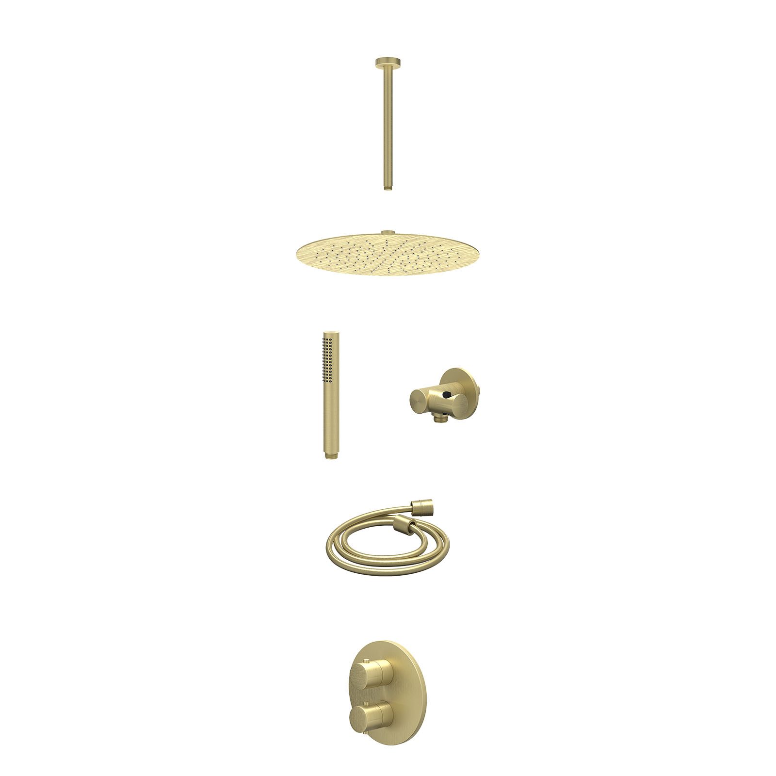 IVY Bond Regendoucheset inbouw 2-weg - 30cm slim - plafond 30cm - verstelbare steun - staafhanddouche - excl. inbouwbox - Geborsteld mat goud