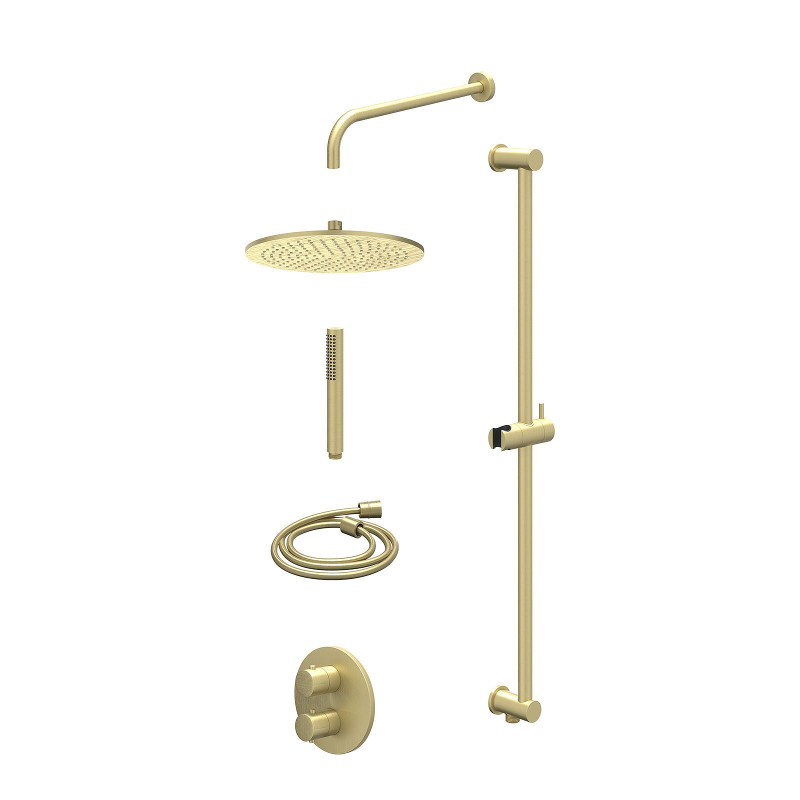 IVY Bond Regendoucheset inbouw 2-weg - 30cm medium - wandarm - glijstang - staafhanddouche - excl. inbouwbox - Geborsteld mat goud