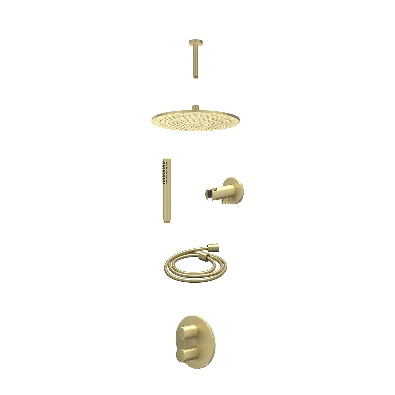IVY Bond Regendoucheset inbouw 2-weg - 30cm medium - plafond 15cm - wandhouder - staafhanddouche - excl. inbouwbox - Geborsteld mat goud