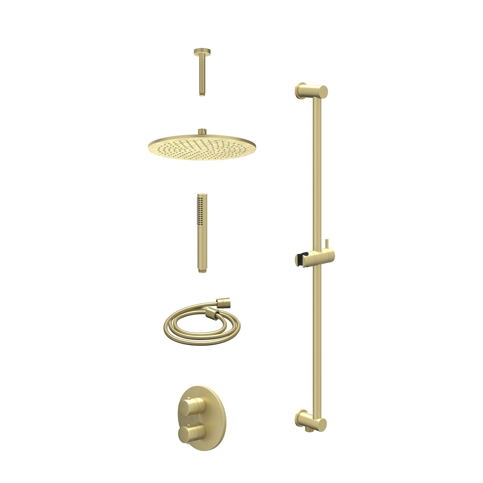 IVY Bond Regendoucheset inbouw 2-weg - 30cm medium - plafond 15cm - glijstang - staafhanddouche - excl. inbouwbox - Geborsteld mat goud
