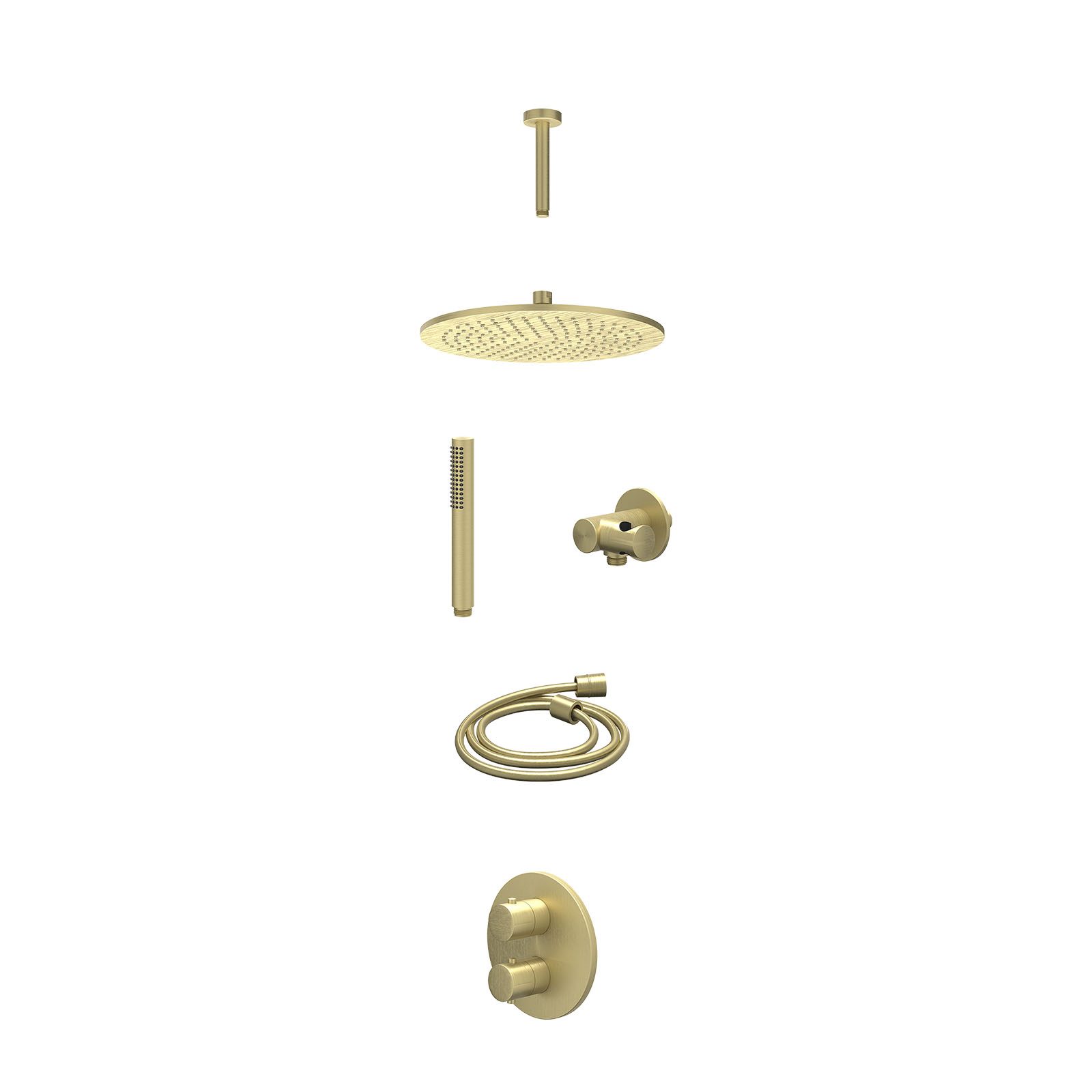 IVY Bond Regendoucheset inbouw 2-weg - 30cm medium - plafond 15cm - verstelbare steun - staafhanddouche - excl. inbouwbox - Geborsteld mat goud