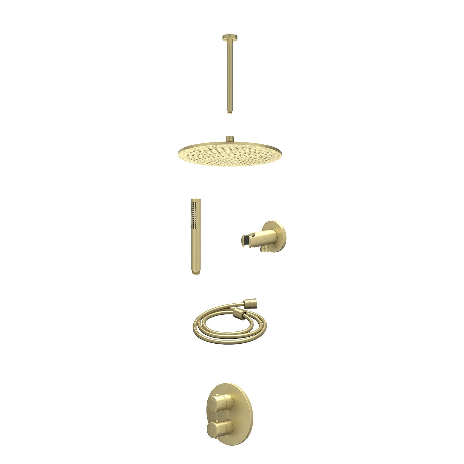 IVY Bond Regendoucheset inbouw 2-weg - 30cm medium - plafond 30cm - wandhouder - staafhanddouche - excl. inbouwbox - Geborsteld mat goud