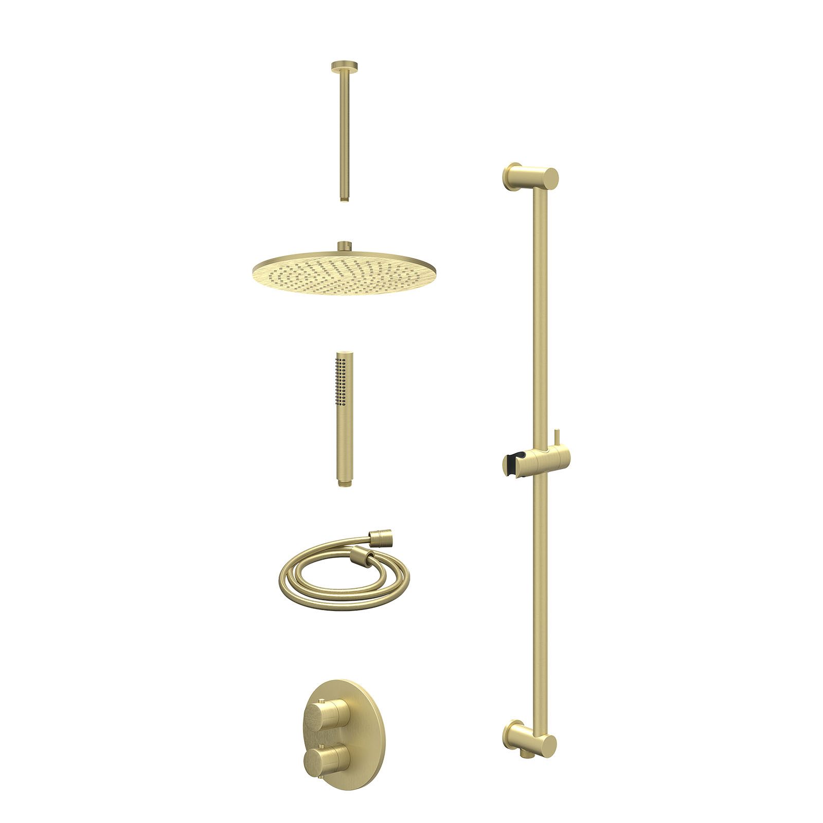 IVY Bond Regendoucheset inbouw 2-weg - 30cm medium - plafond 30cm - glijstang - staafhanddouche - excl. inbouwbox - Geborsteld mat goud