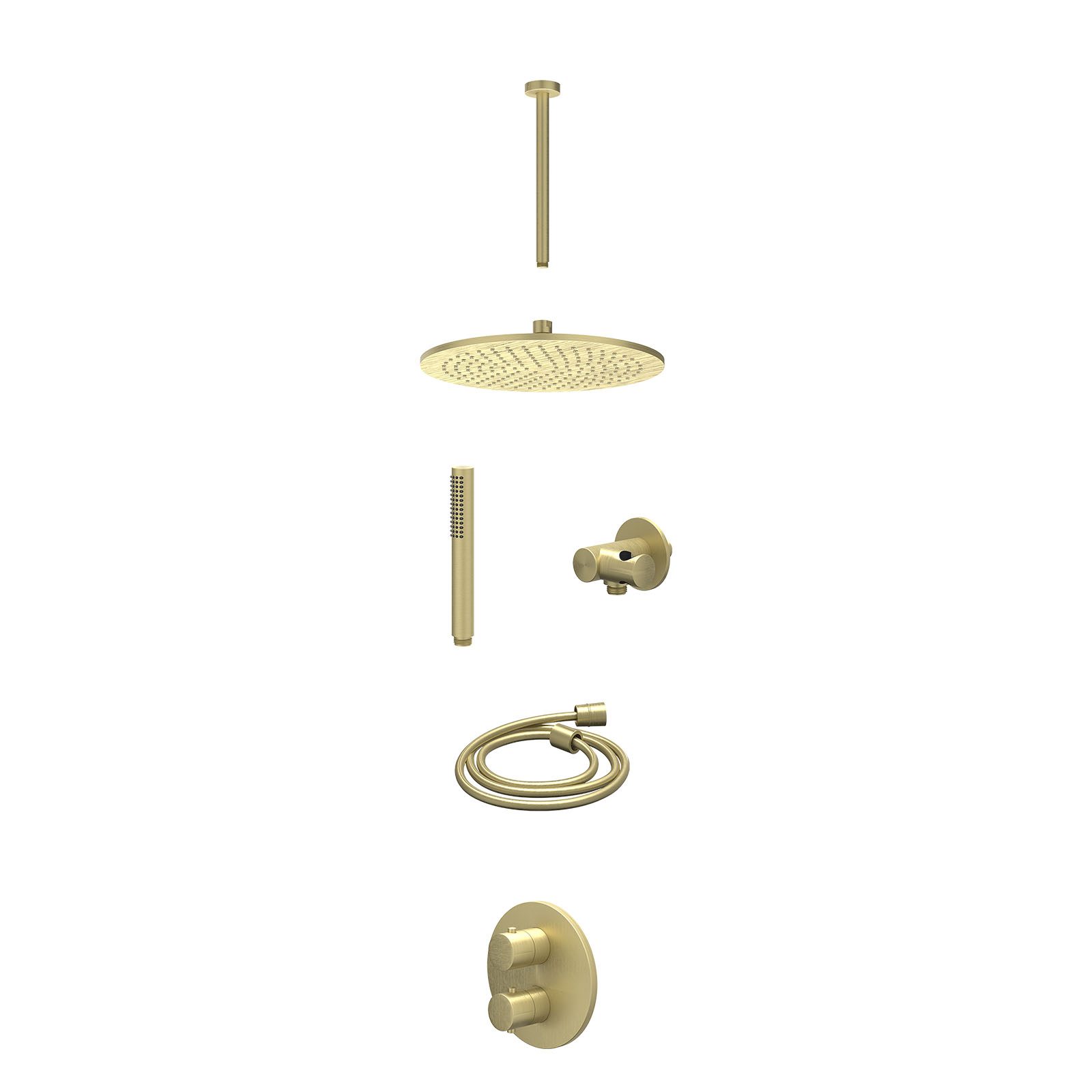 IVY Bond Regendoucheset inbouw 2-weg - 30cm medium - plafond 30cm - verstelbare steun - staafhanddouche - excl. inbouwbox - Geborsteld mat goud