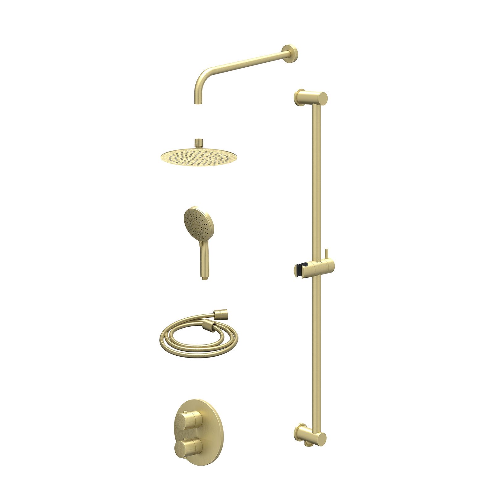 IVY Bond Regendoucheset inbouw 2-weg - 20cm slim - wandarm - glijstang - 3-standen - excl. inbouwbox - Geborsteld mat goud
