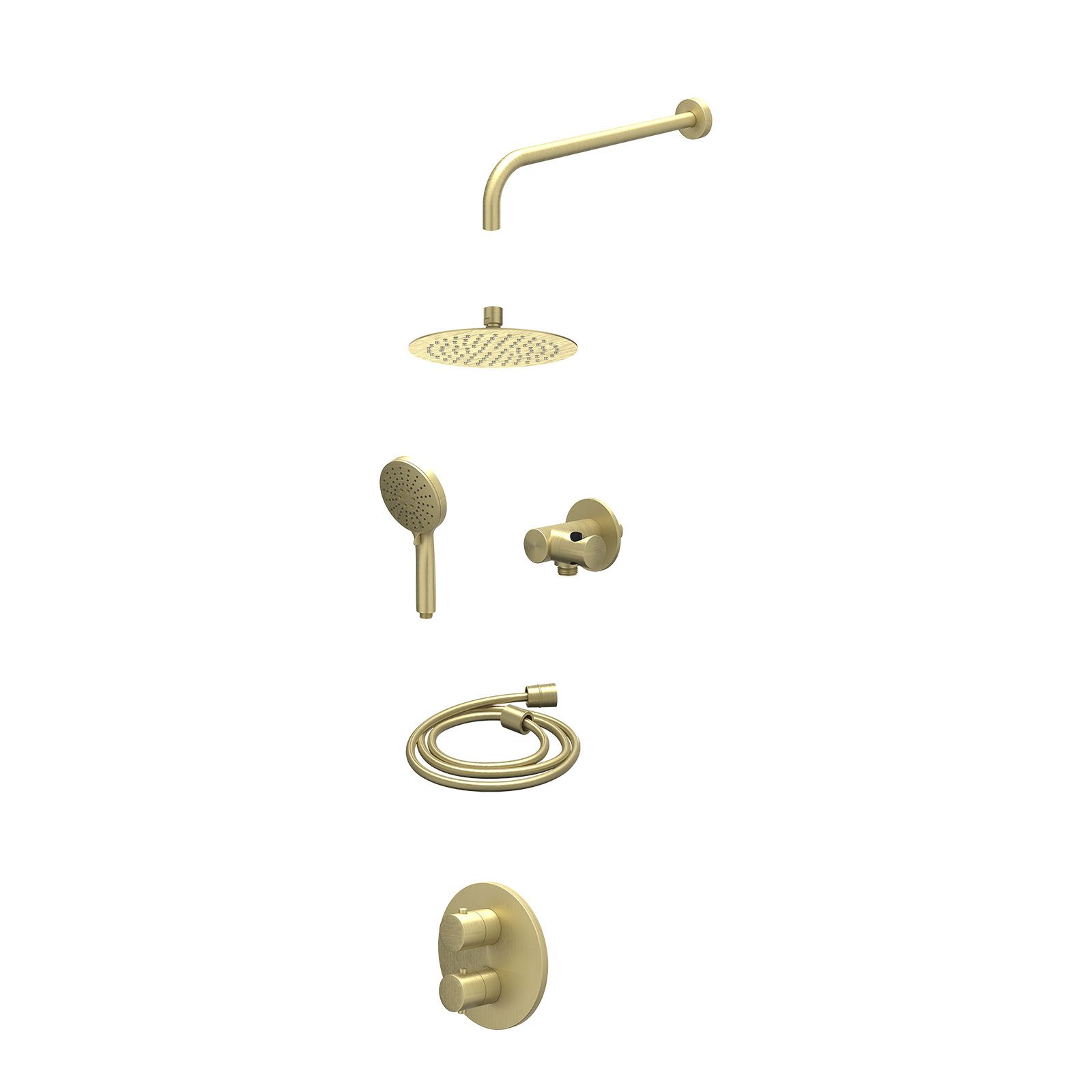 IVY Bond Regendoucheset inbouw 2-weg - 20cm slim - wandarm - verstelbare steun - 3-standen - excl. inbouwbox - Geborsteld mat goud